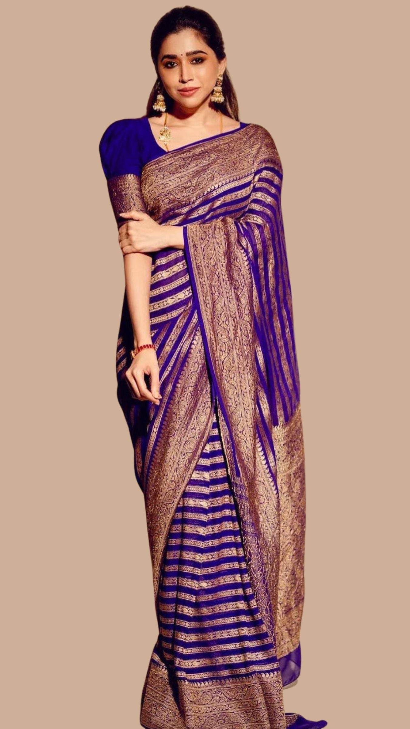 Khaddi Georgette Banarasi Saree - Antique Zari