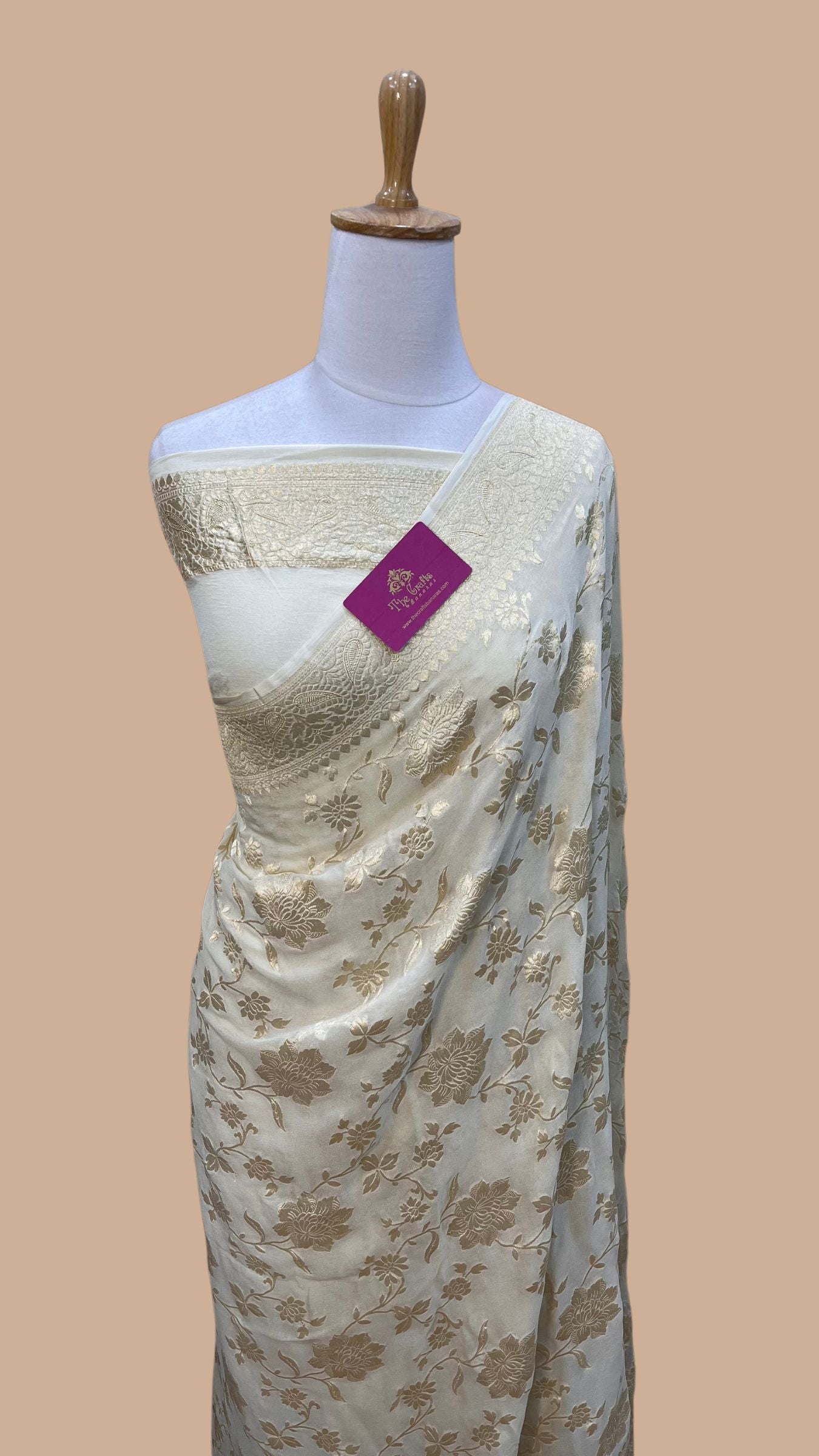 Khaddi Georgette Handloom Banarasi Saree - Water Zari