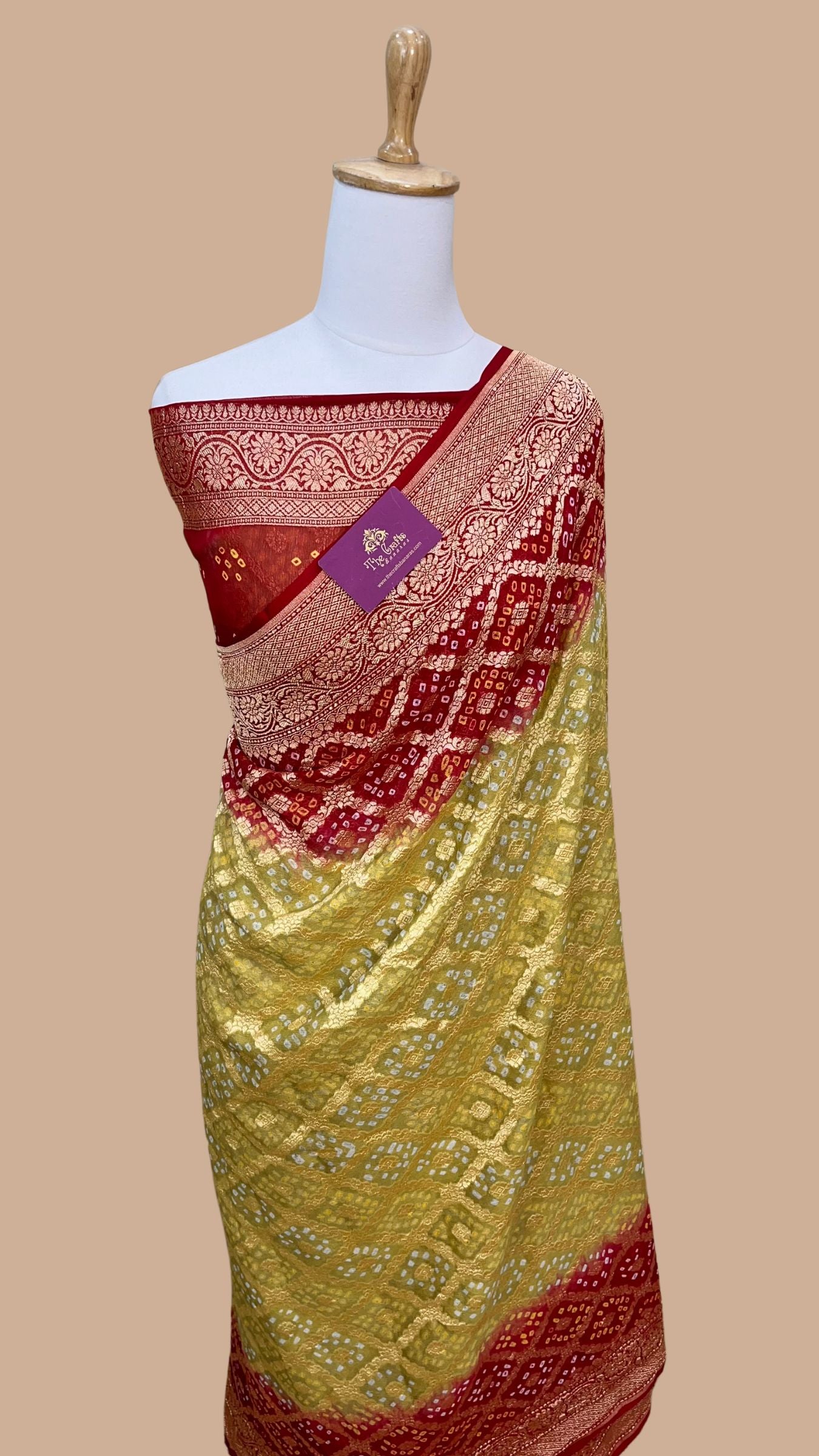 Pure Georgette Banarasi Handloom Bandhej Saree