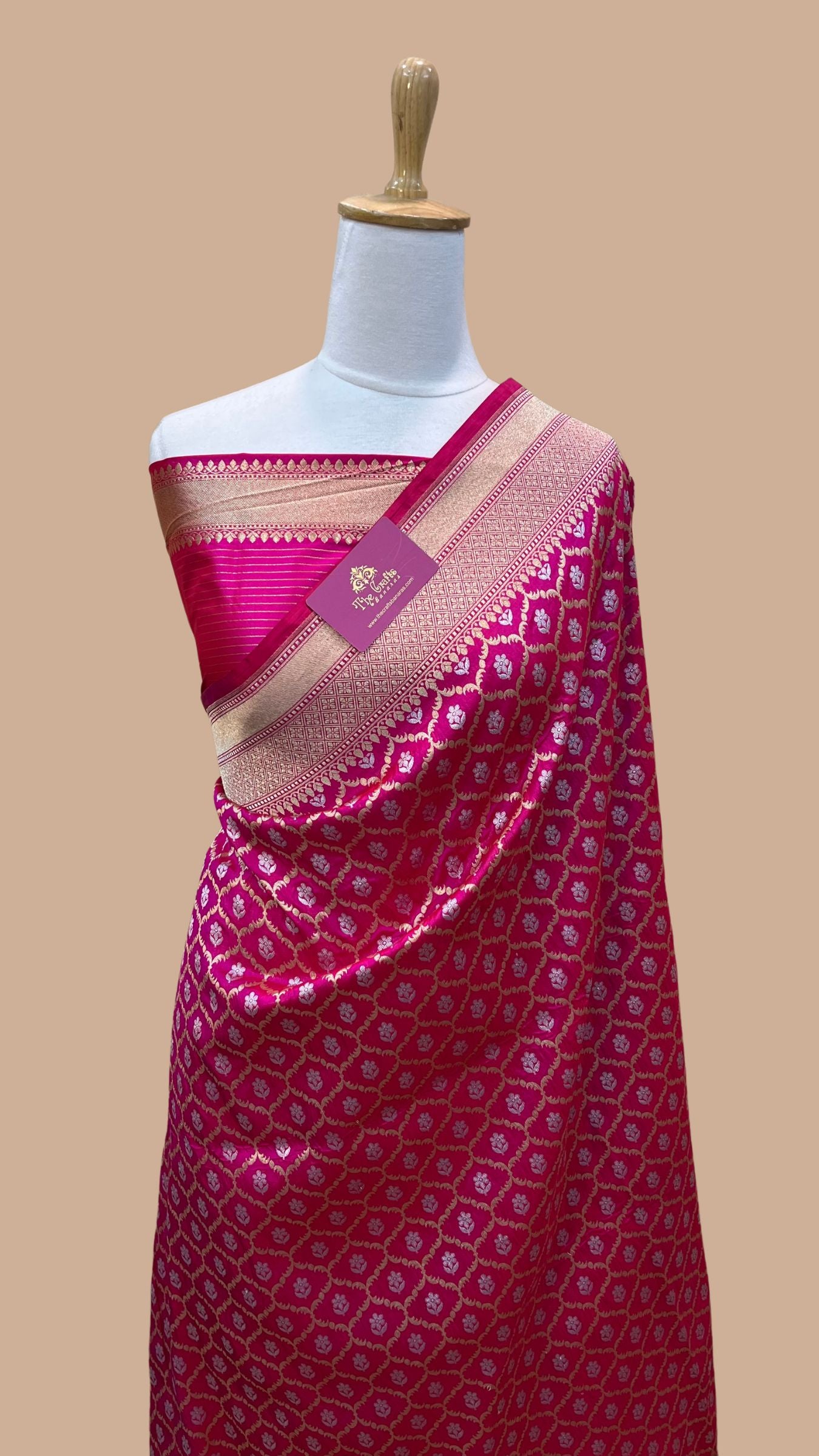 Pure Katan Silk Handloom Banarasi Saree - All over Sona Roopa Jaal work