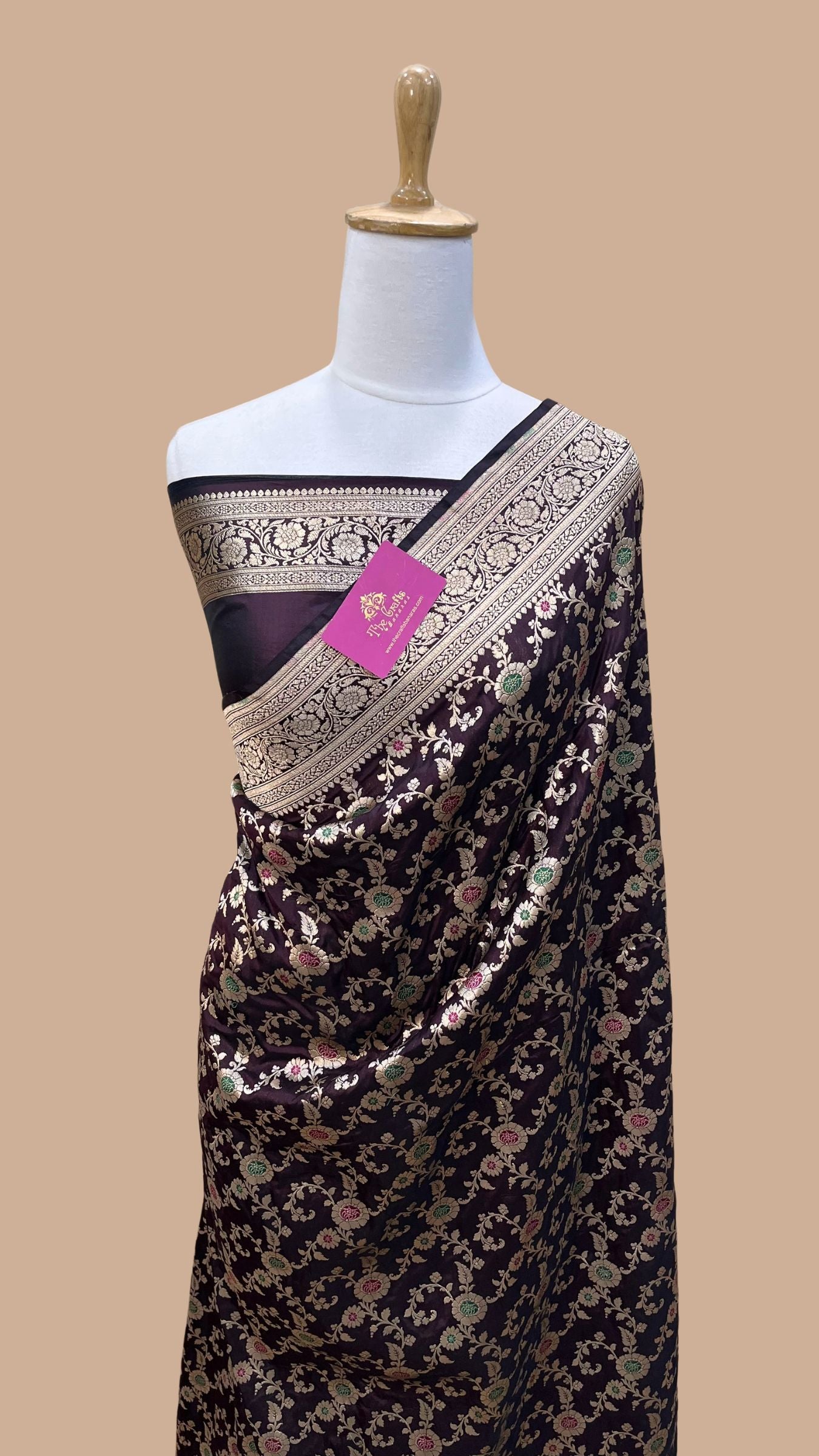 Pure Katan Silk Handloom Banarasi Saree - Jaal Work With Meenakari