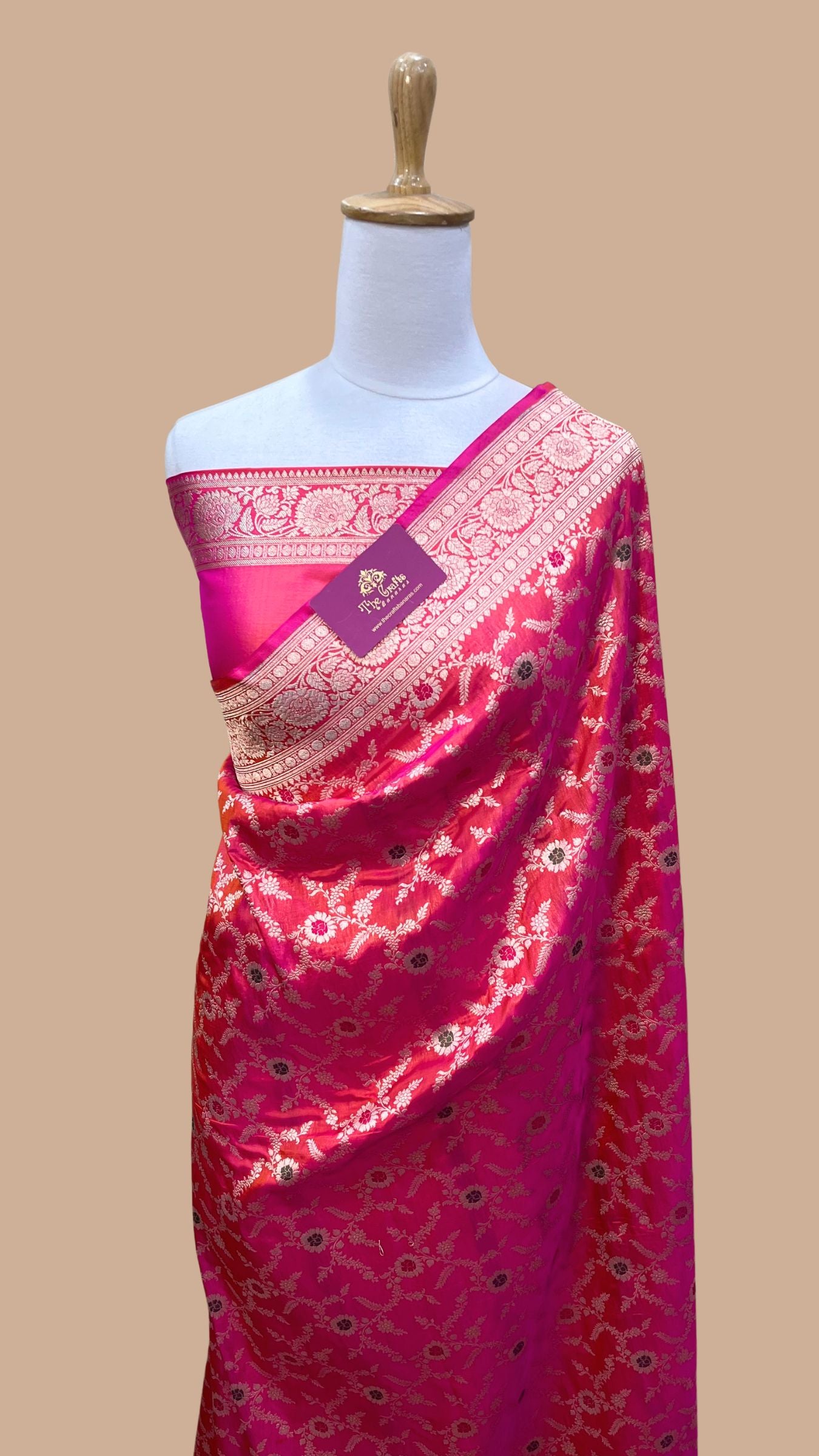 Pure Katan Silk Handloom Banarasi Saree - Jaal Work With Meenakari