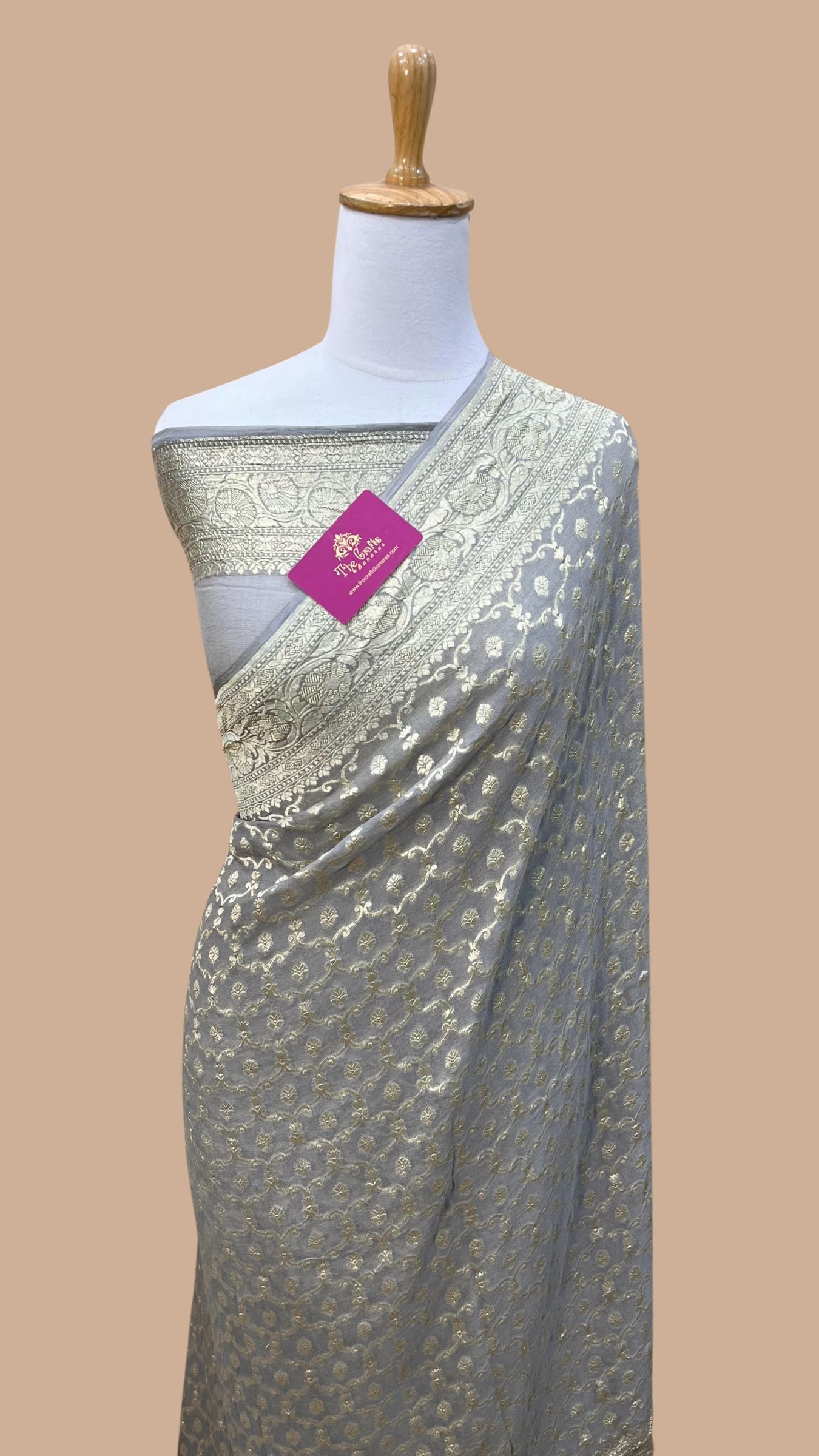 Khaddi Georgette Handloom Banarasi Saree - Water Zari
