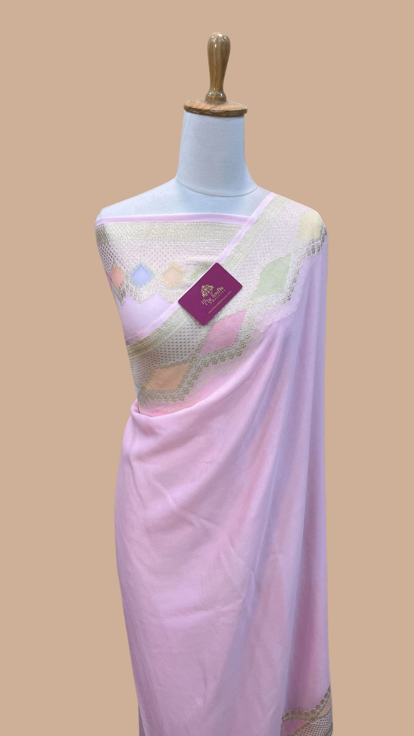 Khaddi Georgette Handloom Banarasi Saree - Water Zari