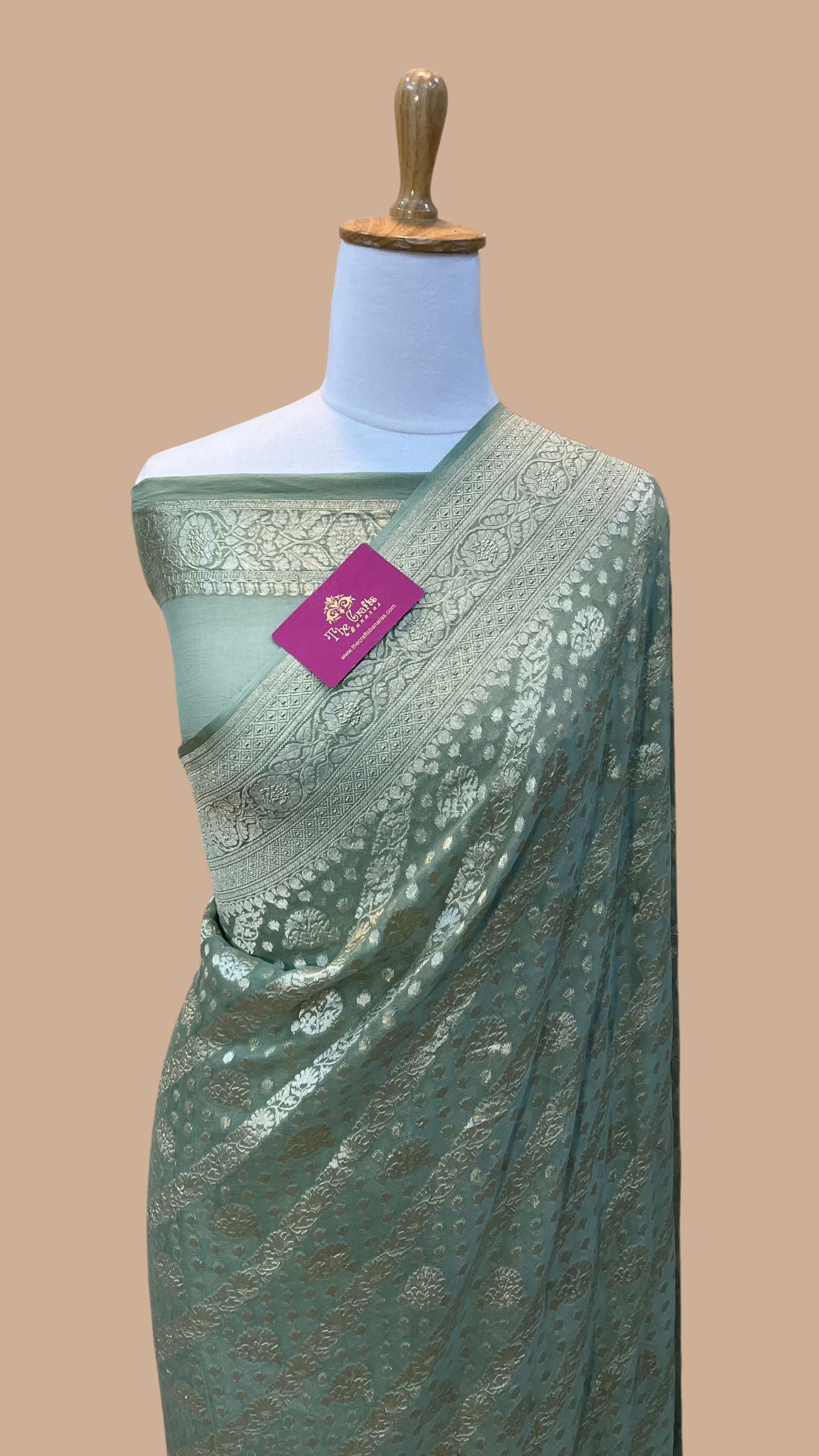 Khaddi Georgette Handloom Banarasi Saree - Water Zari