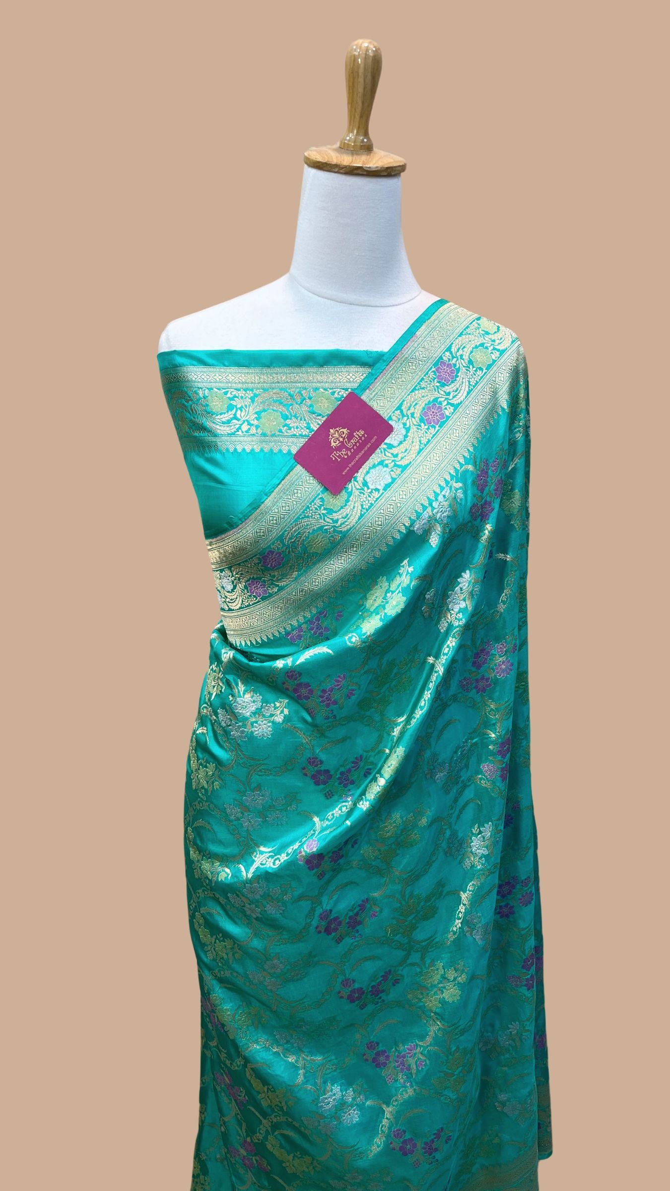 Pure Katan Silk Handloom Banarasi Saree - Jaal Work With Meenakari