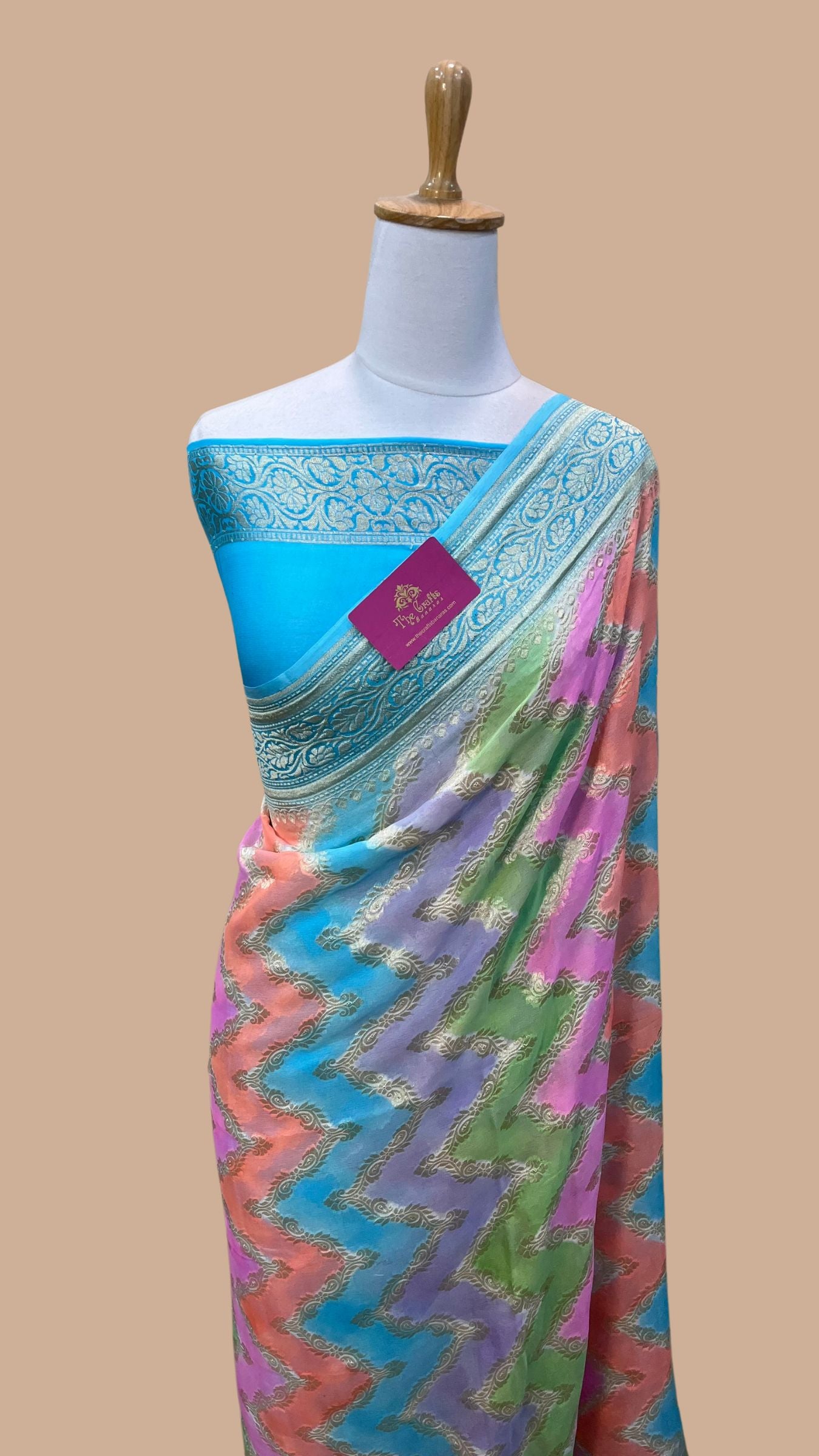 Khaddi Georgette Handloom Banarasi Saree - Water Zari