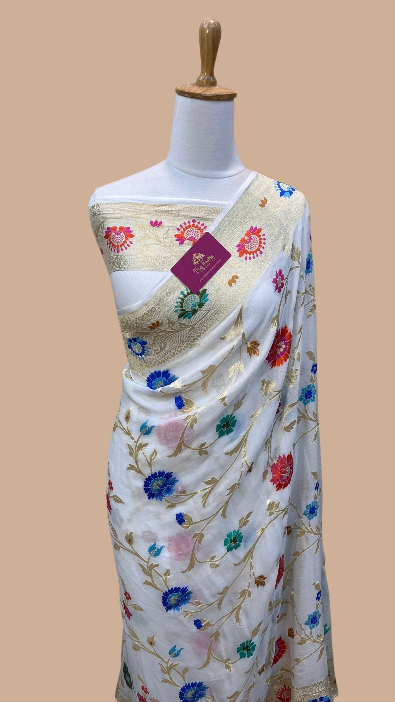 Khaddi Georgette Handloom Banarasi Saree - Jaal with Meenakari