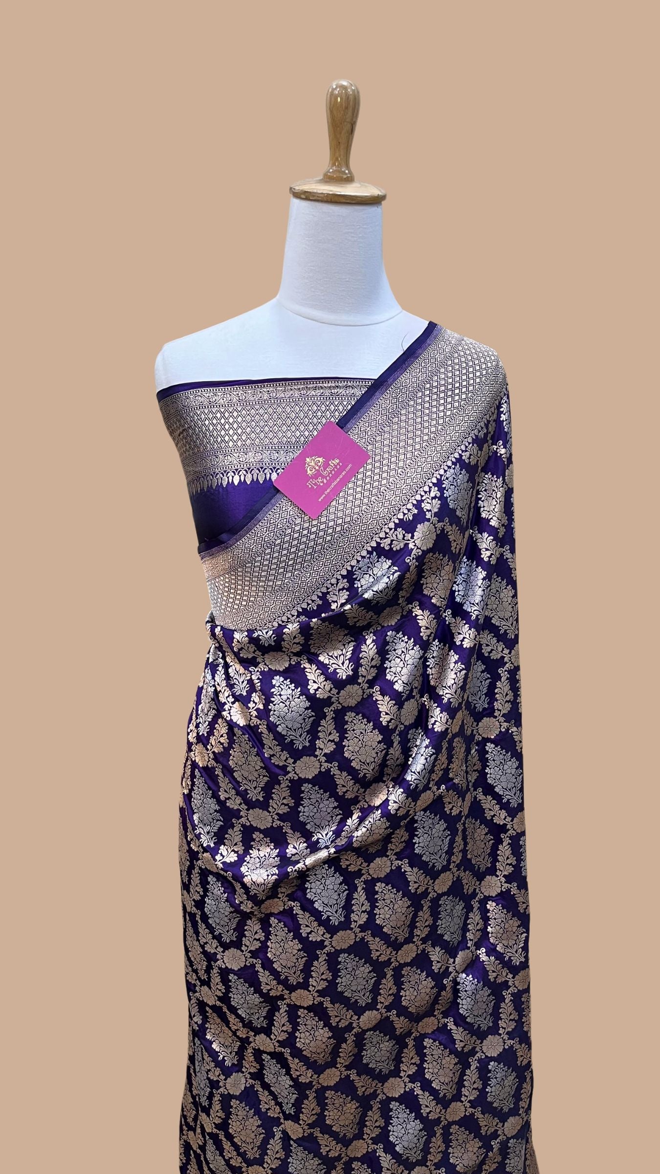 Pure Katan Silk Handloom Banarasi Saree - All over Sona Roopa Jaal work