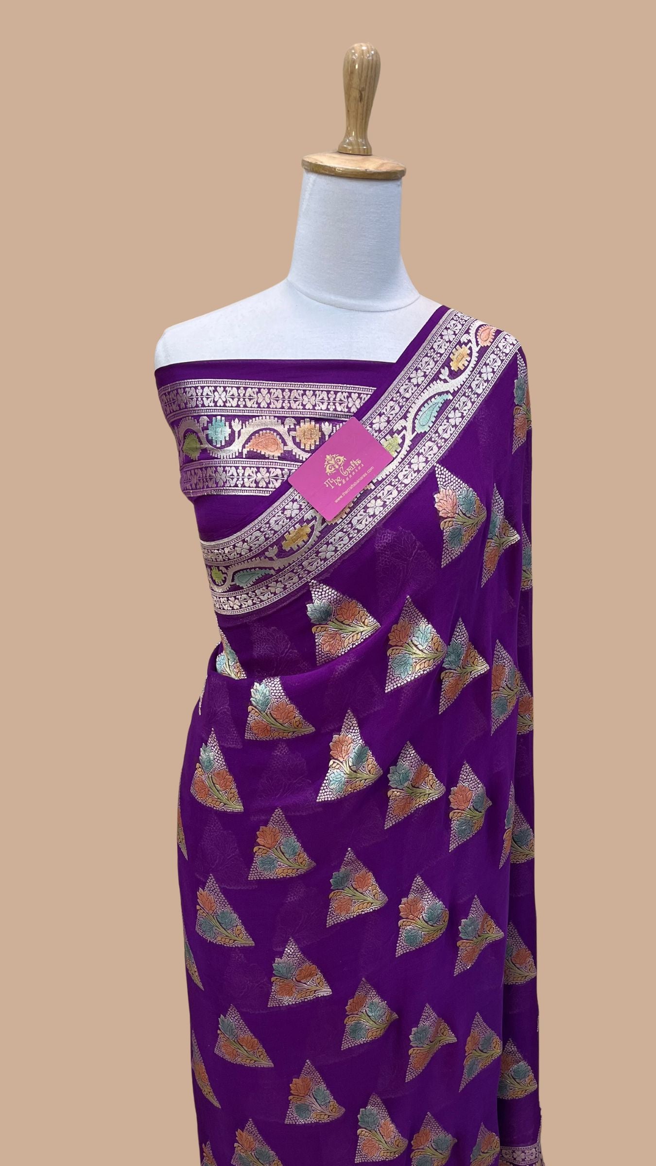 Khaddi Georgette Handloom Banarasi Saree - Water Zari