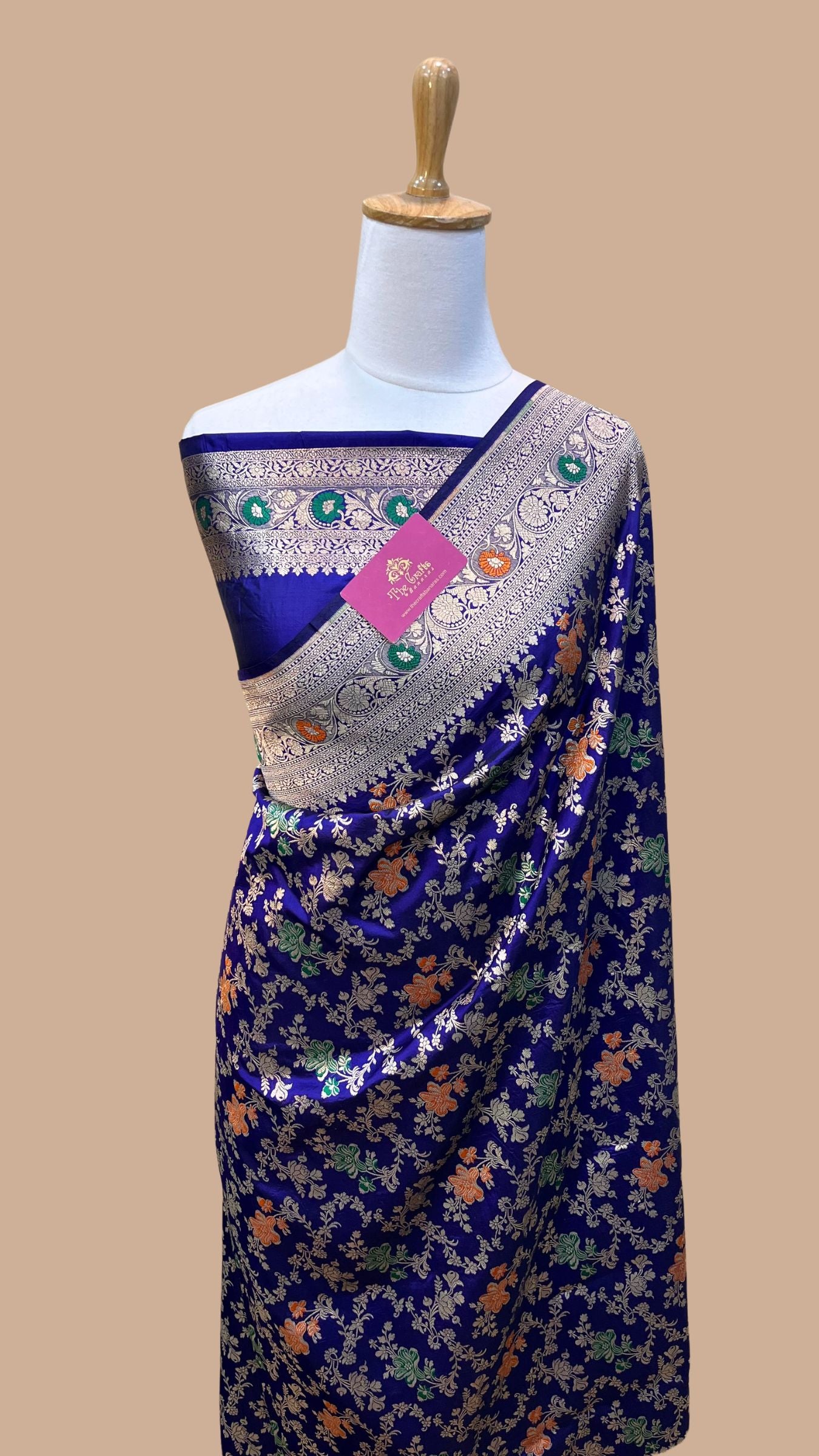 Pure Katan Silk Handloom Banarasi Saree - Jaal Work With Meenakari
