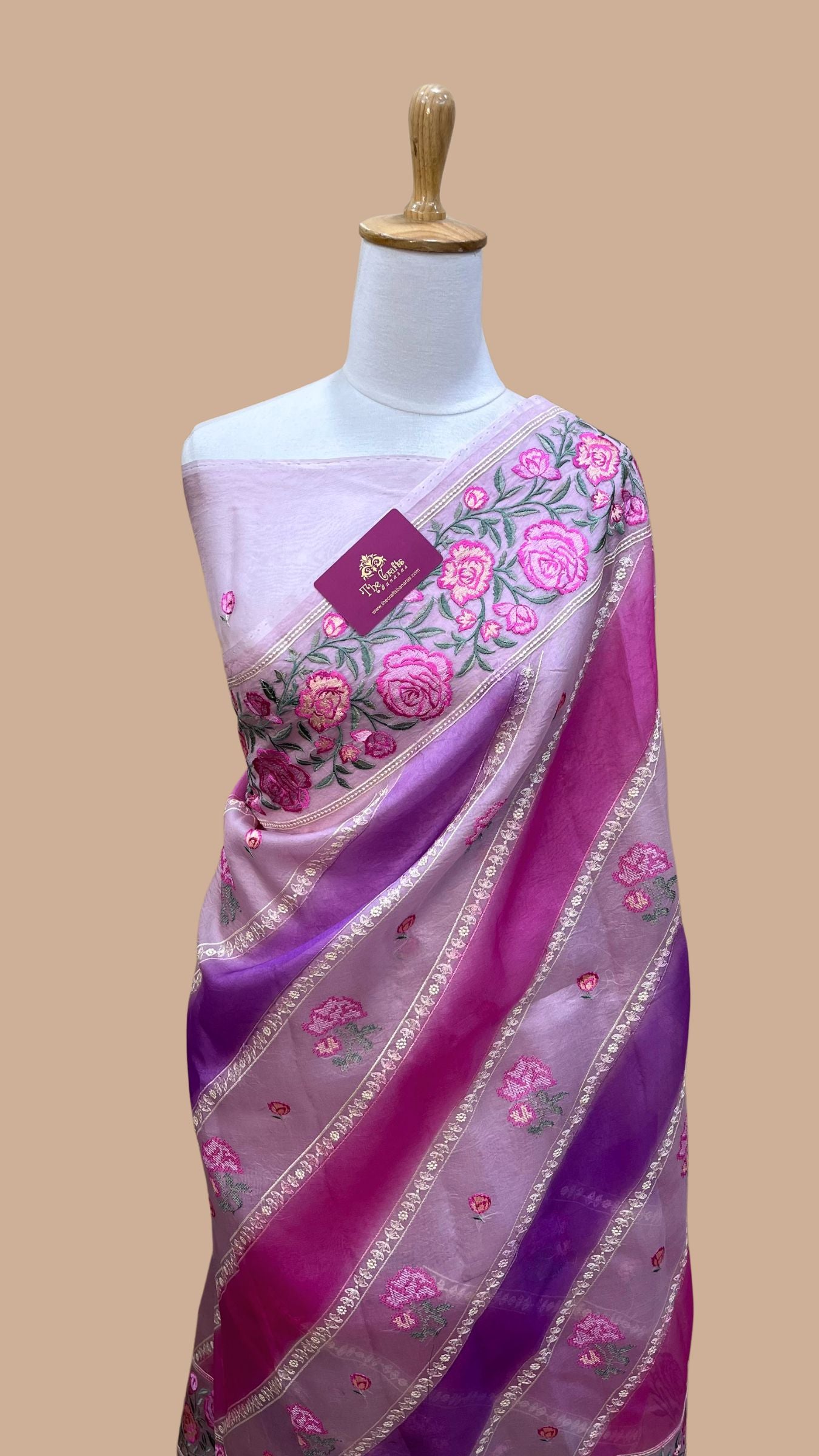 Pure Organza Silk Chikankari Handloom Banarasi Saree