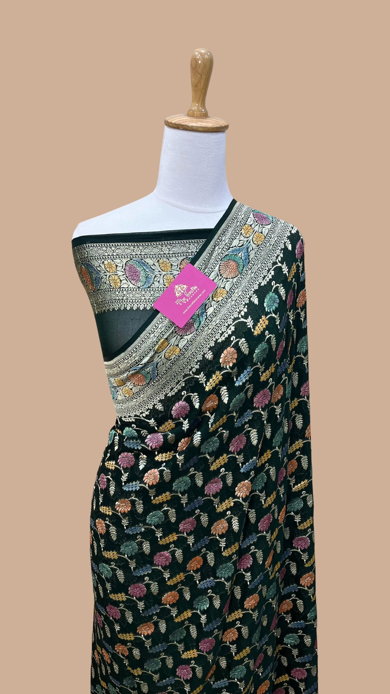Khaddi Georgette Handloom Banarasi Saree - Water Zari