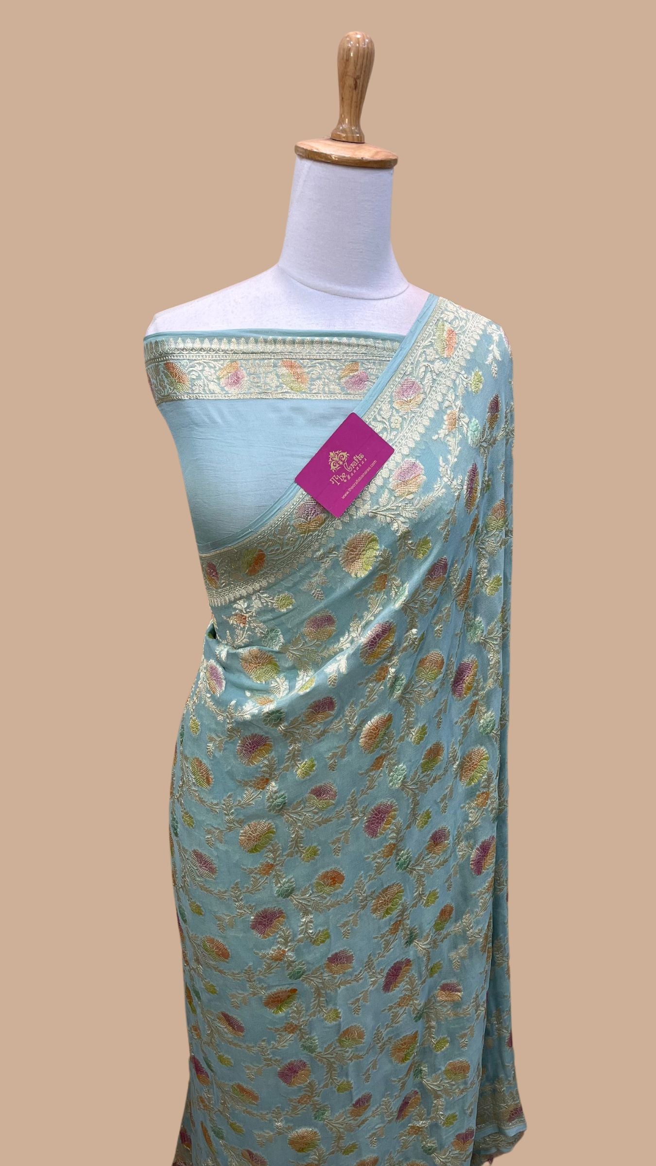 Khaddi Georgette Handloom Banarasi Saree - Water Zari