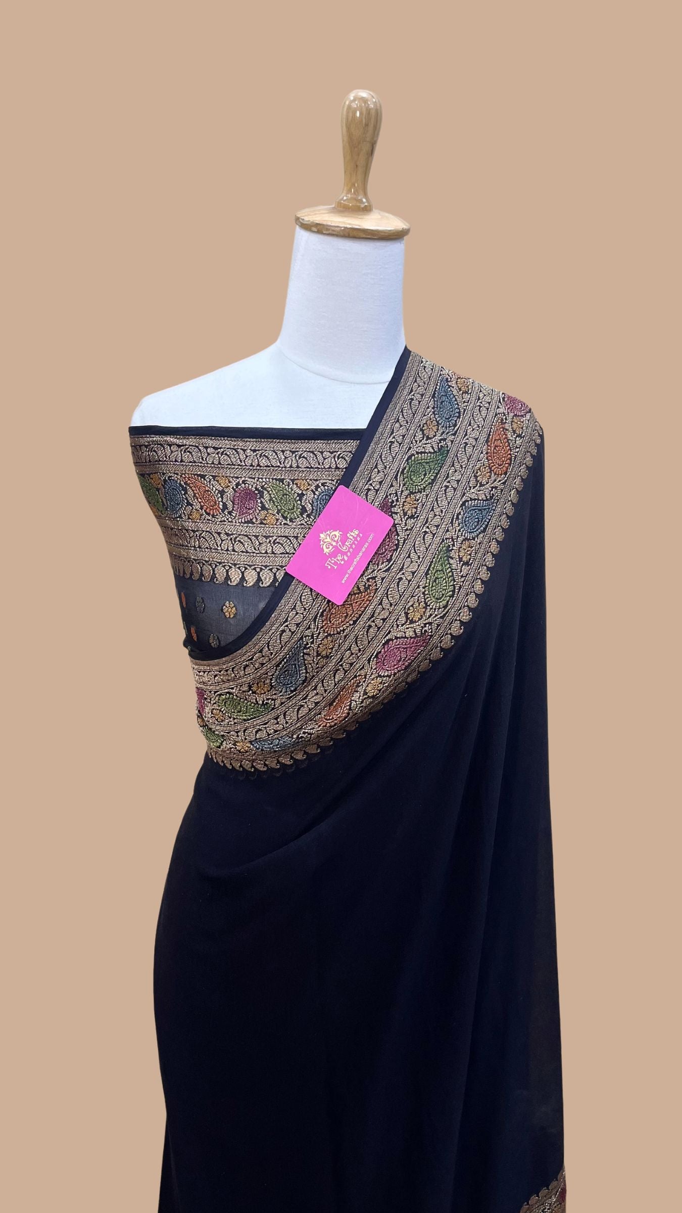 Khaddi Georgette Banarasi Saree - Antique Zari