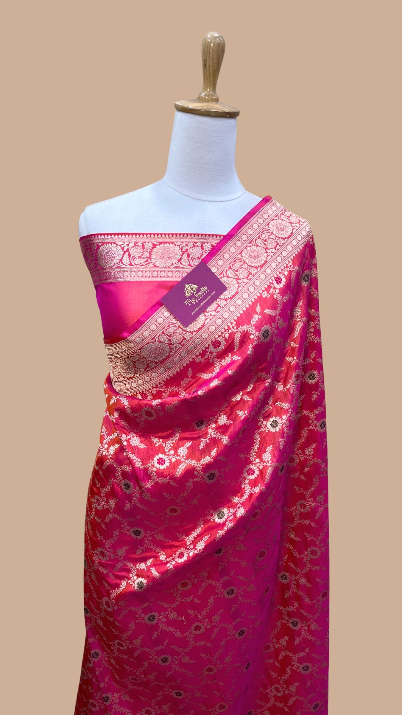 Pure Katan Silk Handloom Banarasi Saree - Jaal Work With Meenakari
