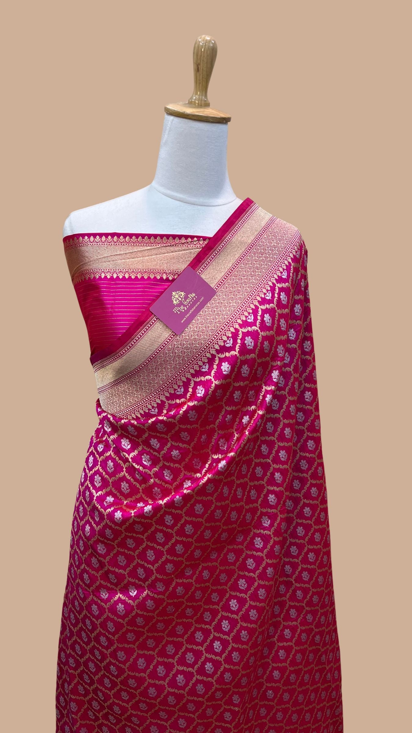 Pure Katan Silk Handloom Banarasi Saree - All over Sona Roopa Jaal work