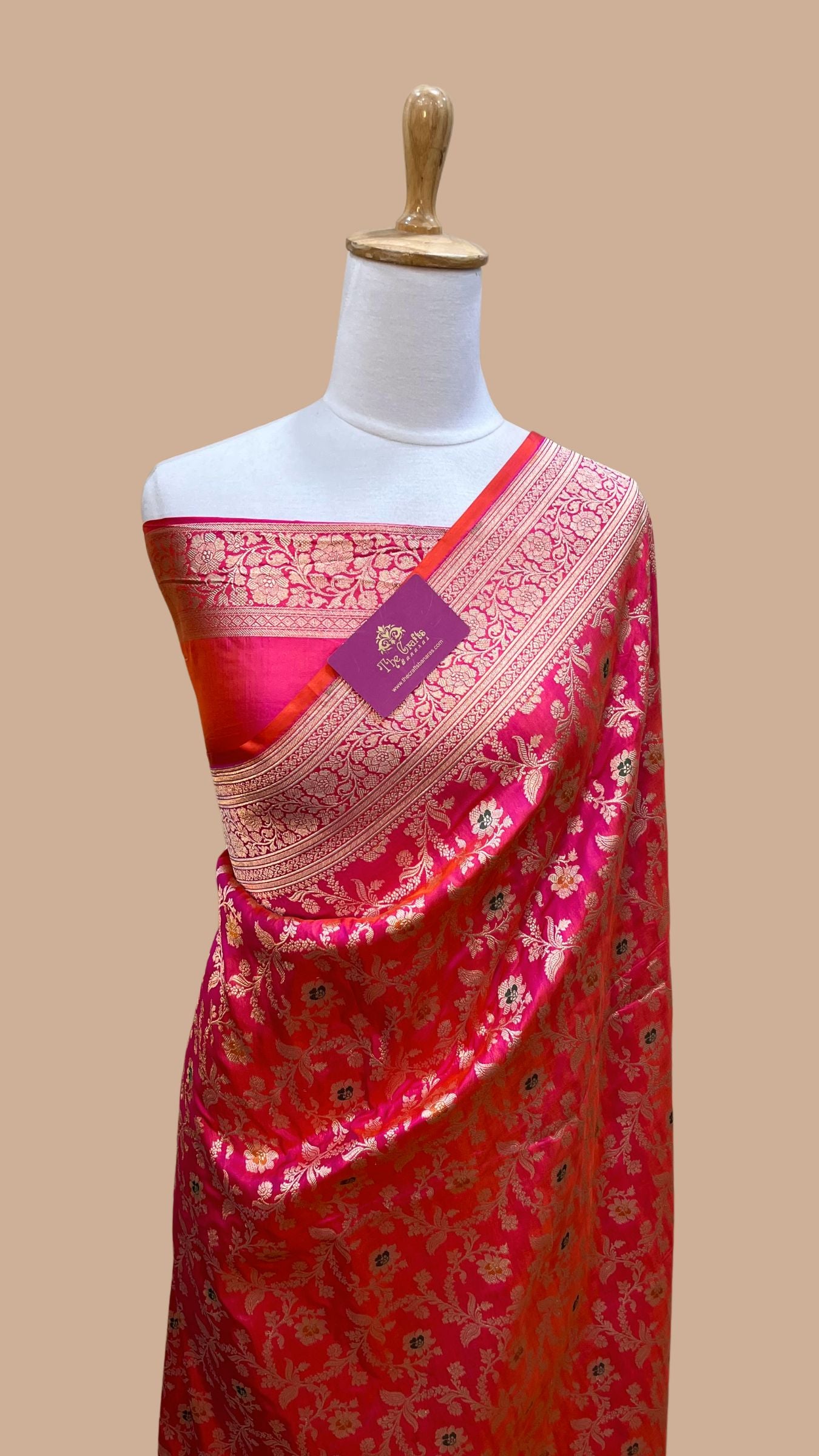 Pure Katan Silk Handloom Banarasi Saree - Jaal Work With Meenakari