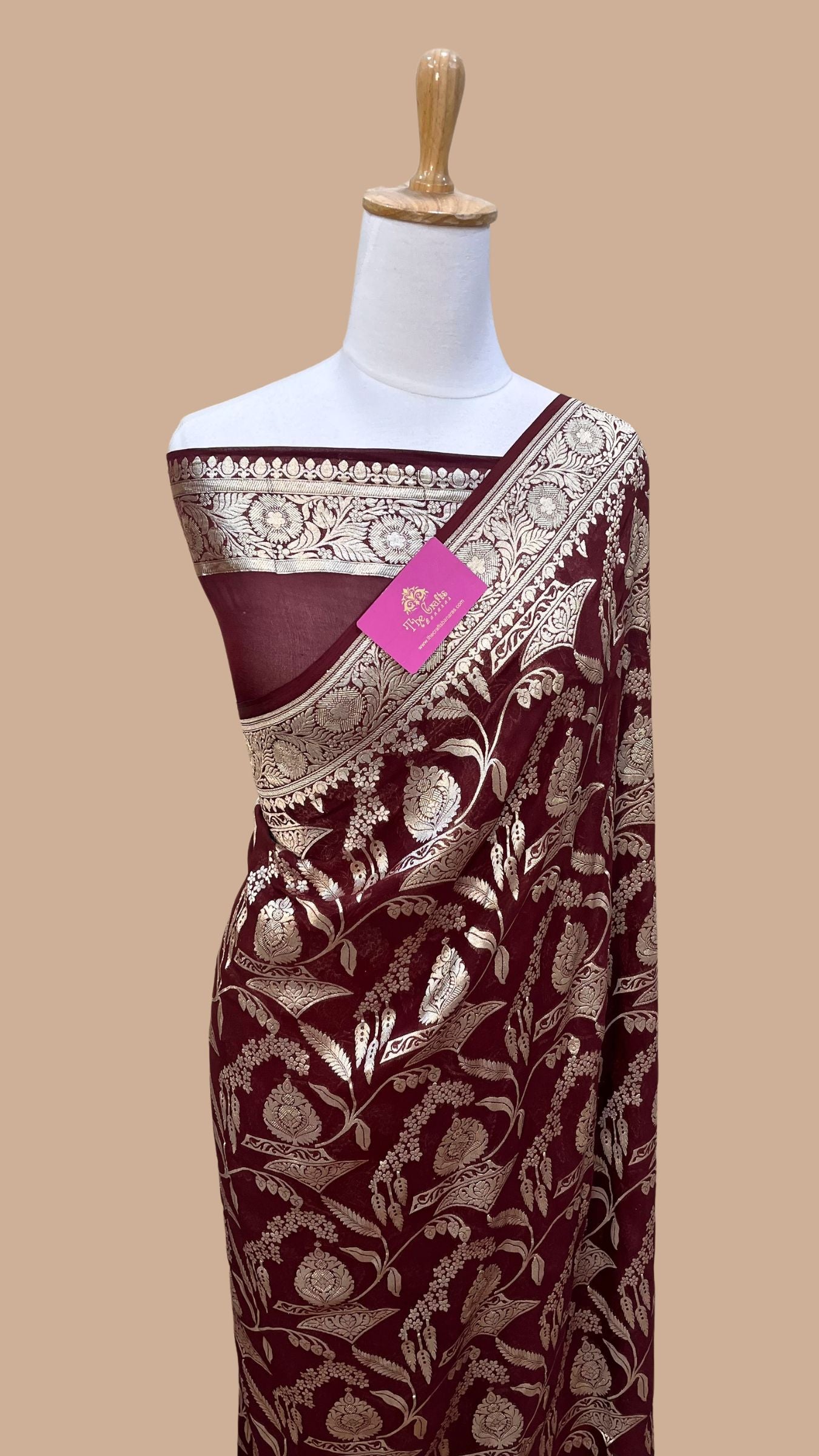 Khaddi Georgette Handloom Banarasi Saree - Water Zari