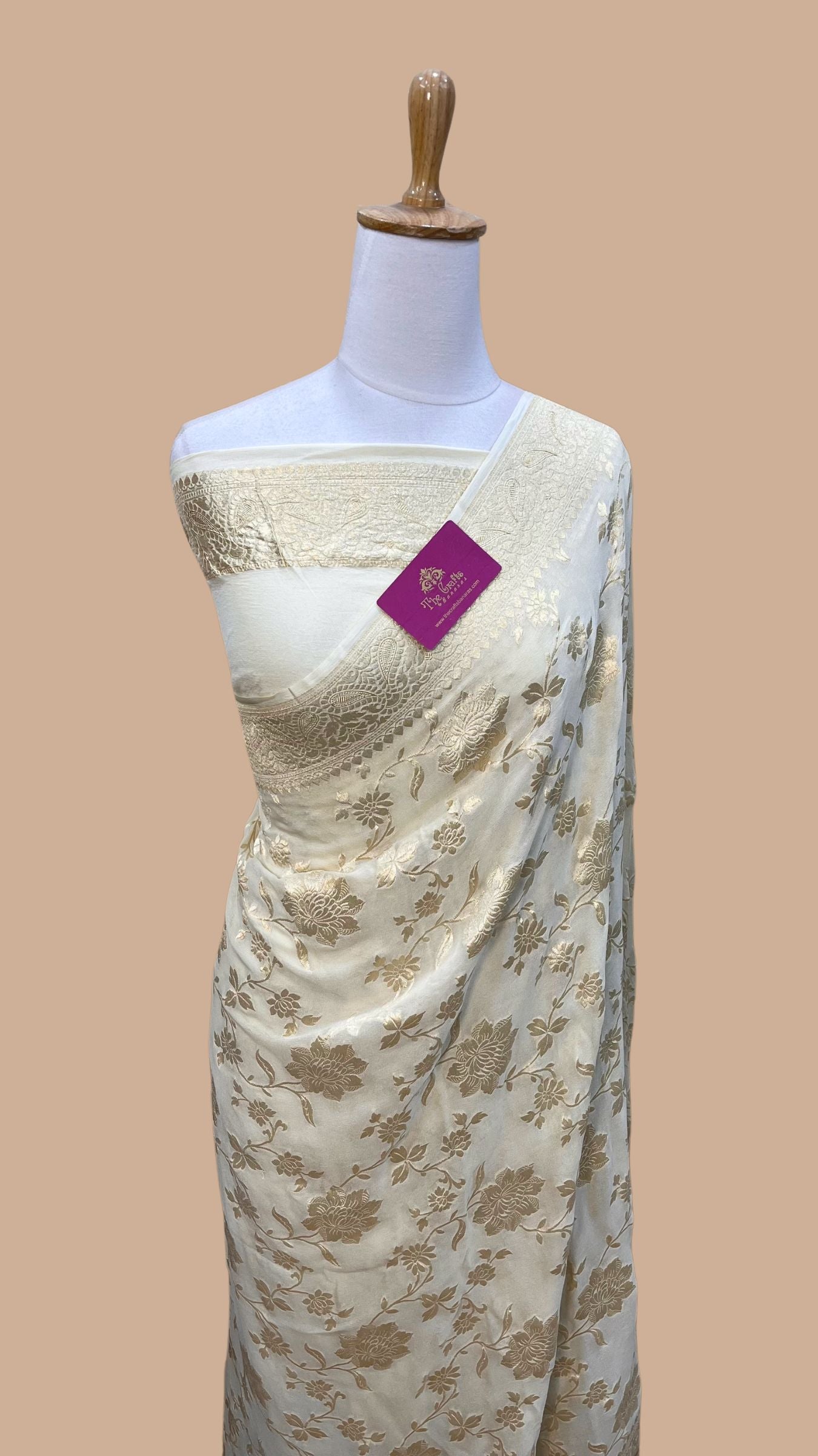 Khaddi Georgette Handloom Banarasi Saree - Water Zari