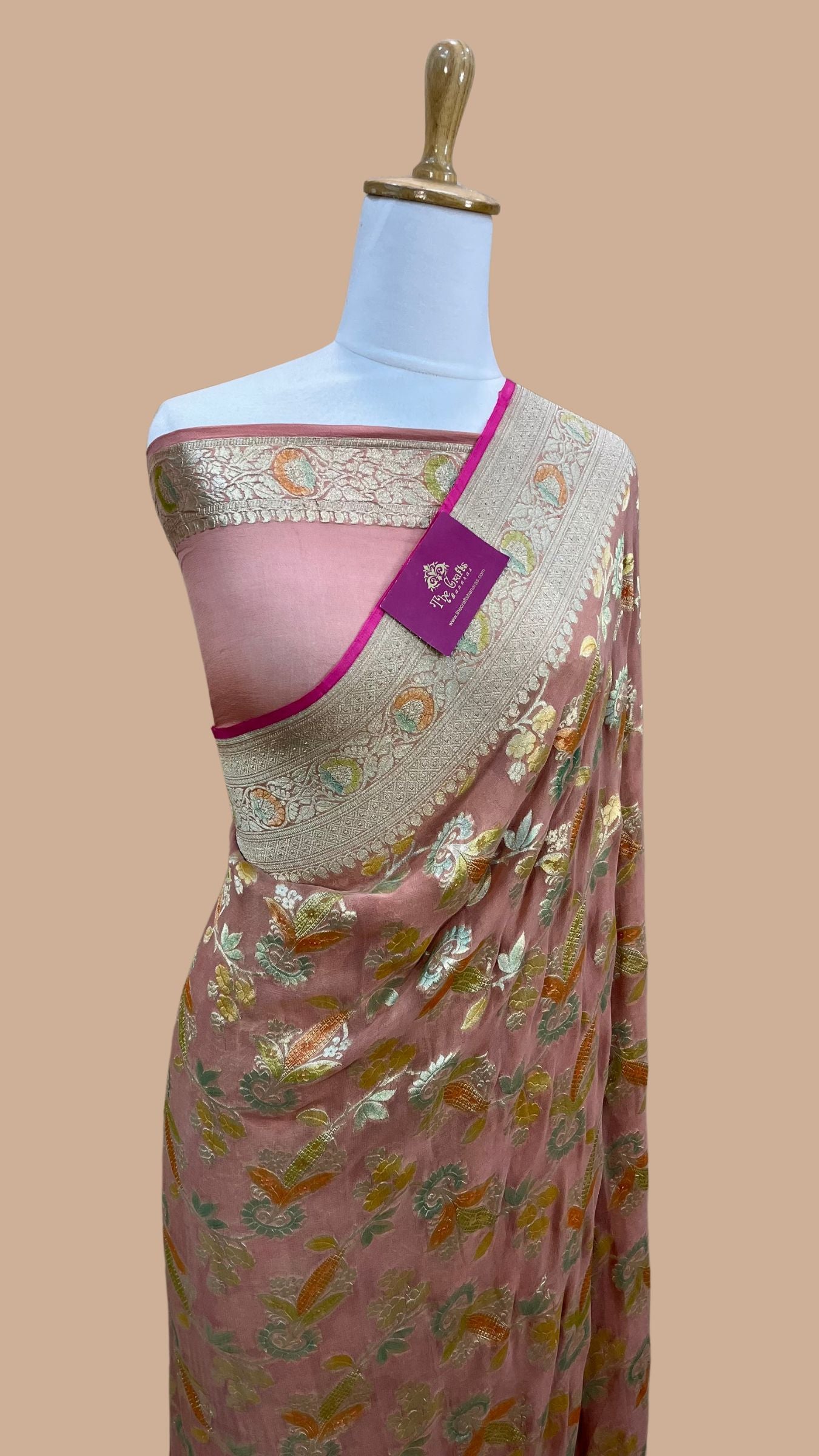 Khaddi Georgette Handloom Banarasi Saree - Water Zari
