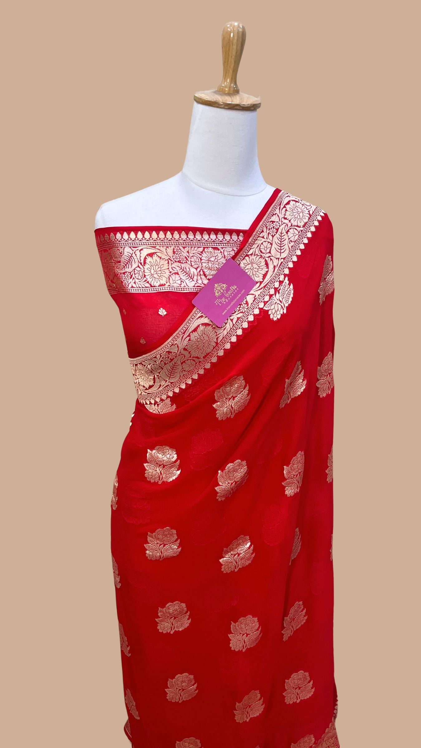 Khaddi Georgette Handloom Banarasi Saree - Water Zari