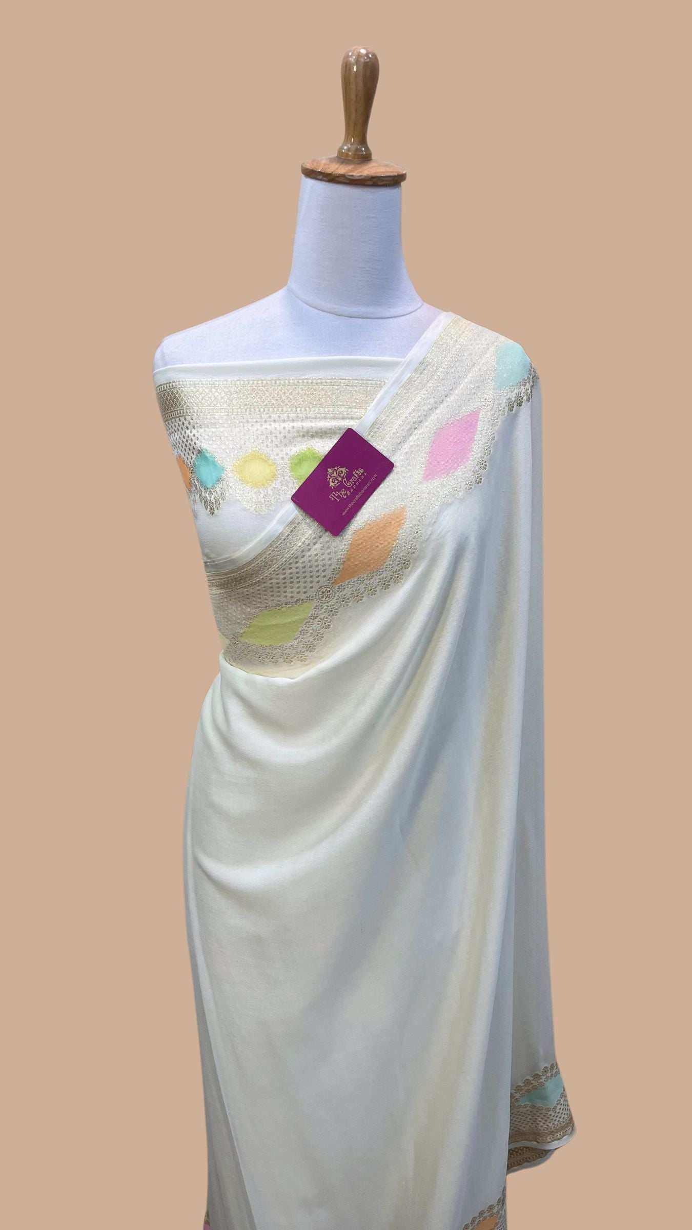 Khaddi Georgette Handloom Banarasi Saree - Water Zari