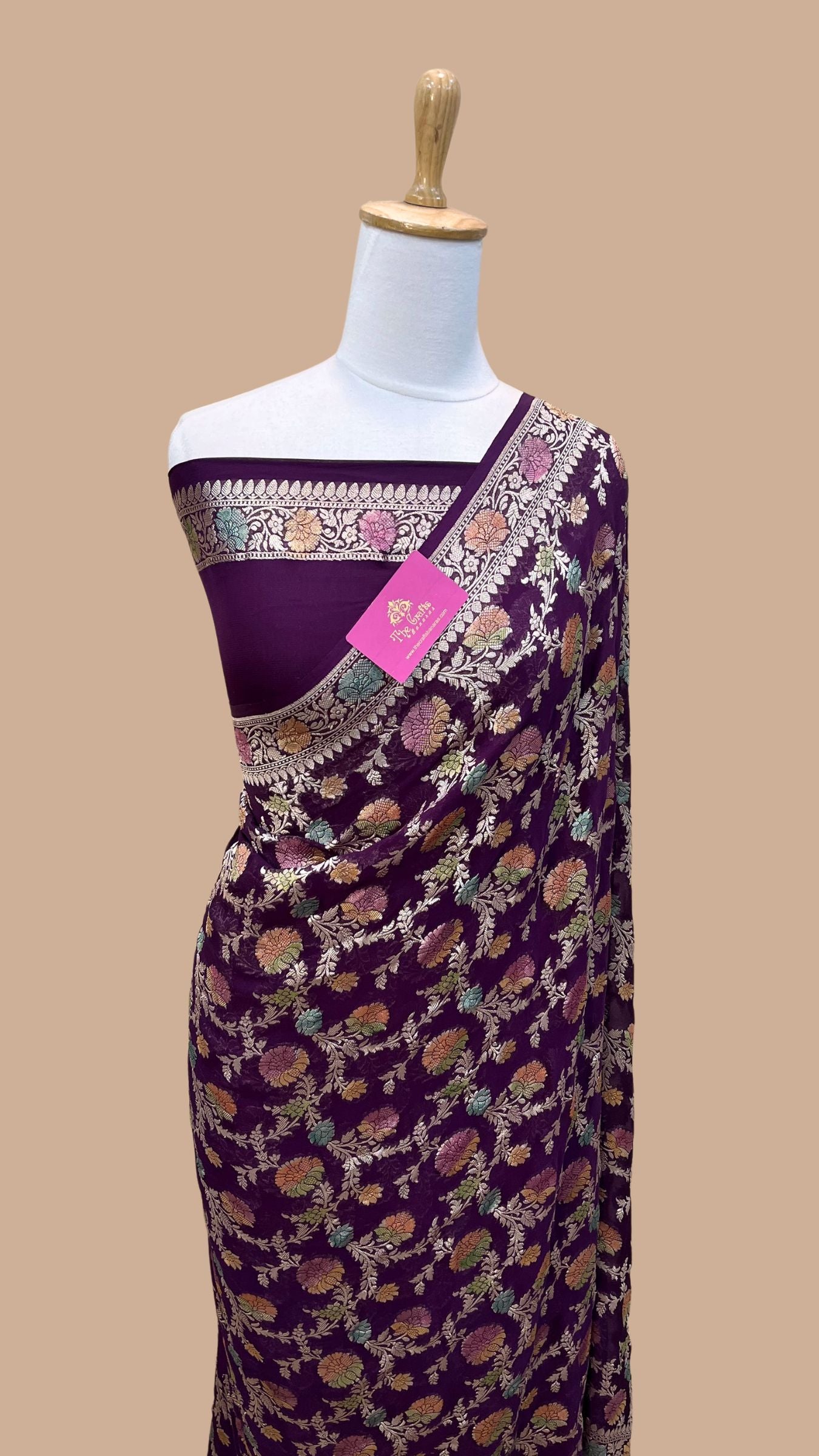 Khaddi Georgette Handloom Banarasi Saree - Water Zari