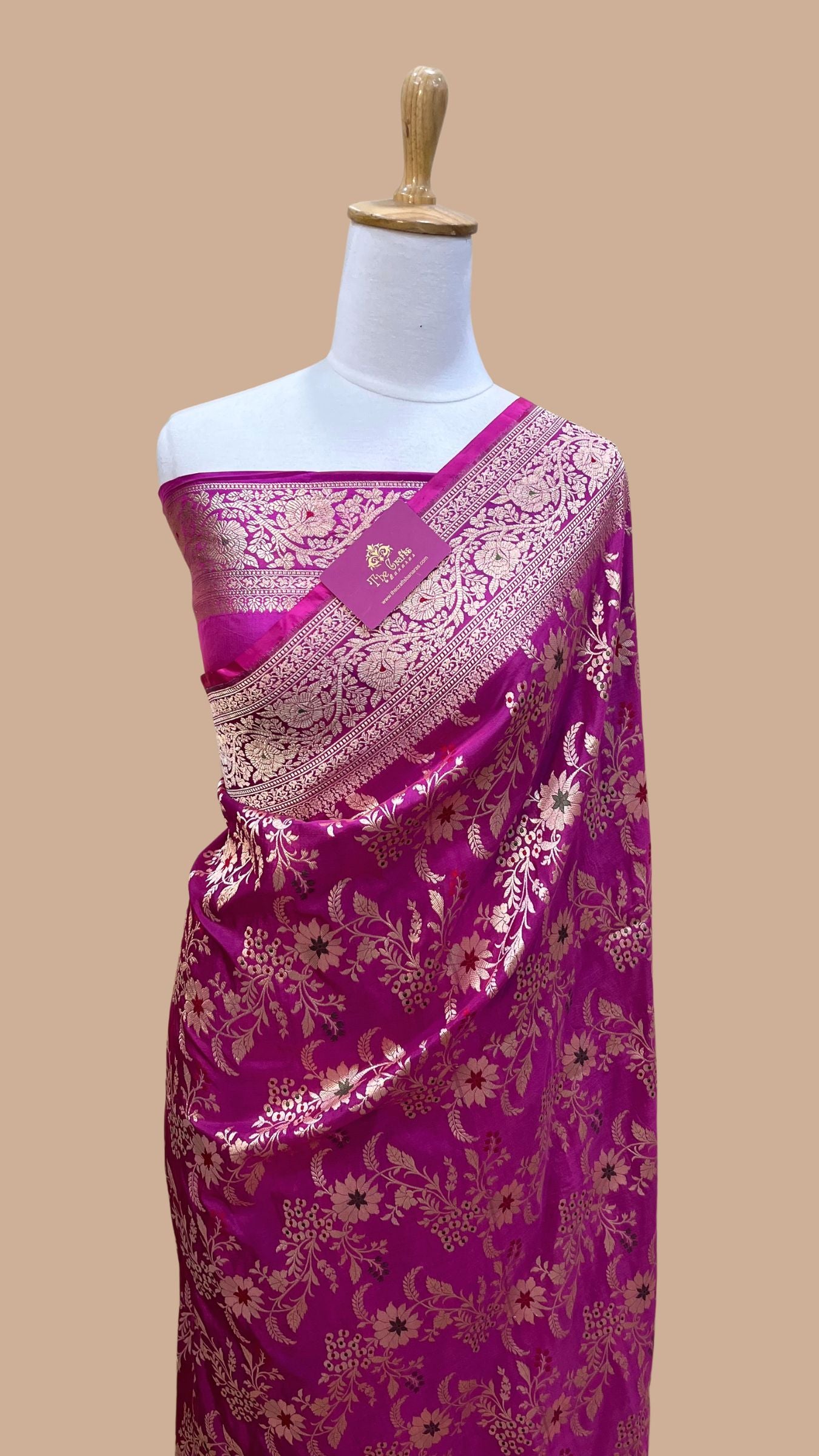 Pure Katan Silk Handloom Banarasi Saree - Jaal Work With Meenakari