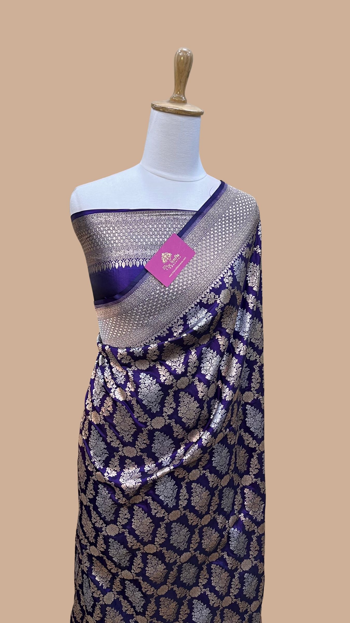 Pure Katan Silk Handloom Banarasi Saree - All over Sona Roopa Jaal work
