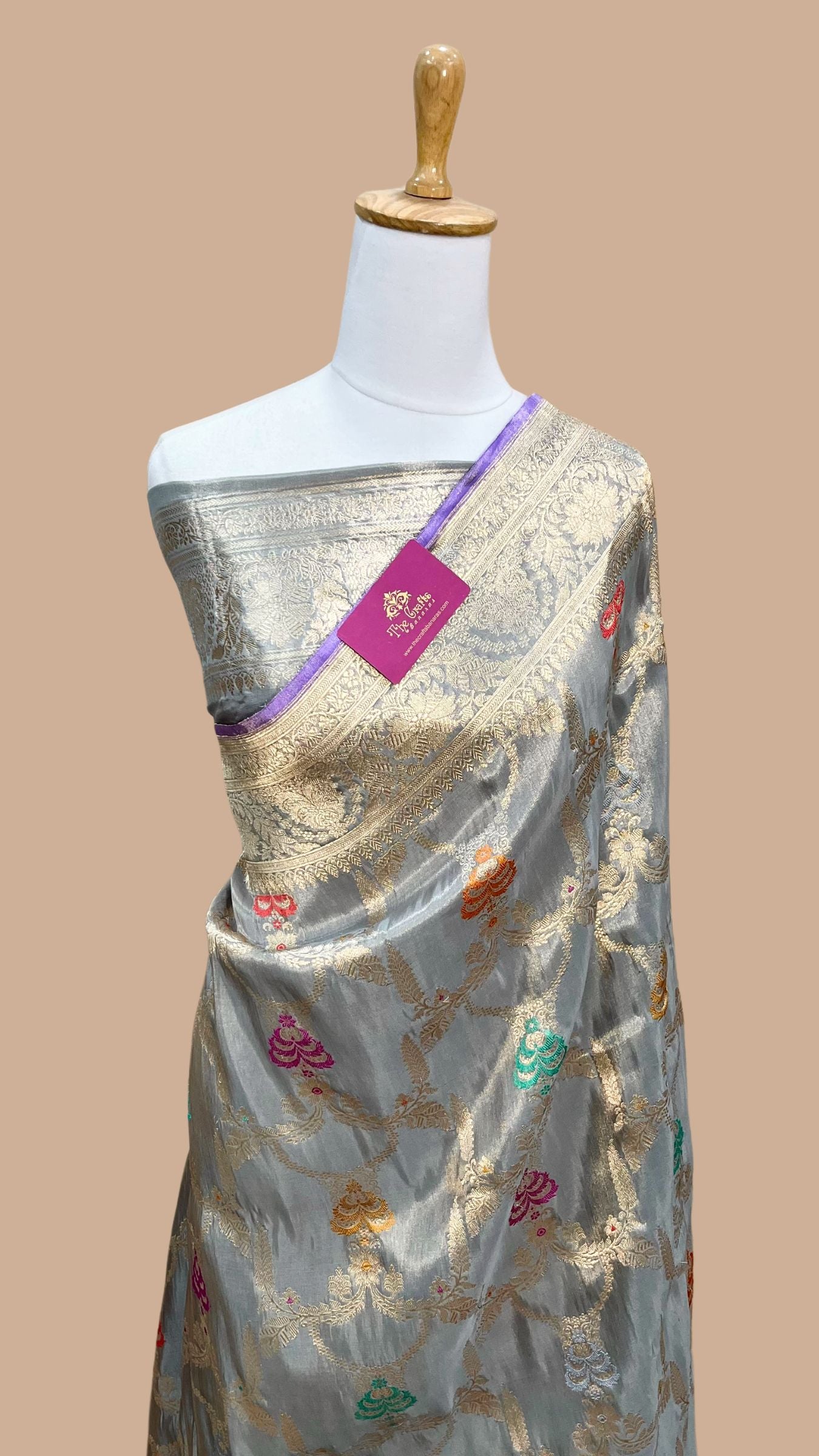 Pure Tissue Silk Handloom Banarasi Saree - All Over Kadiyal Jaal Work