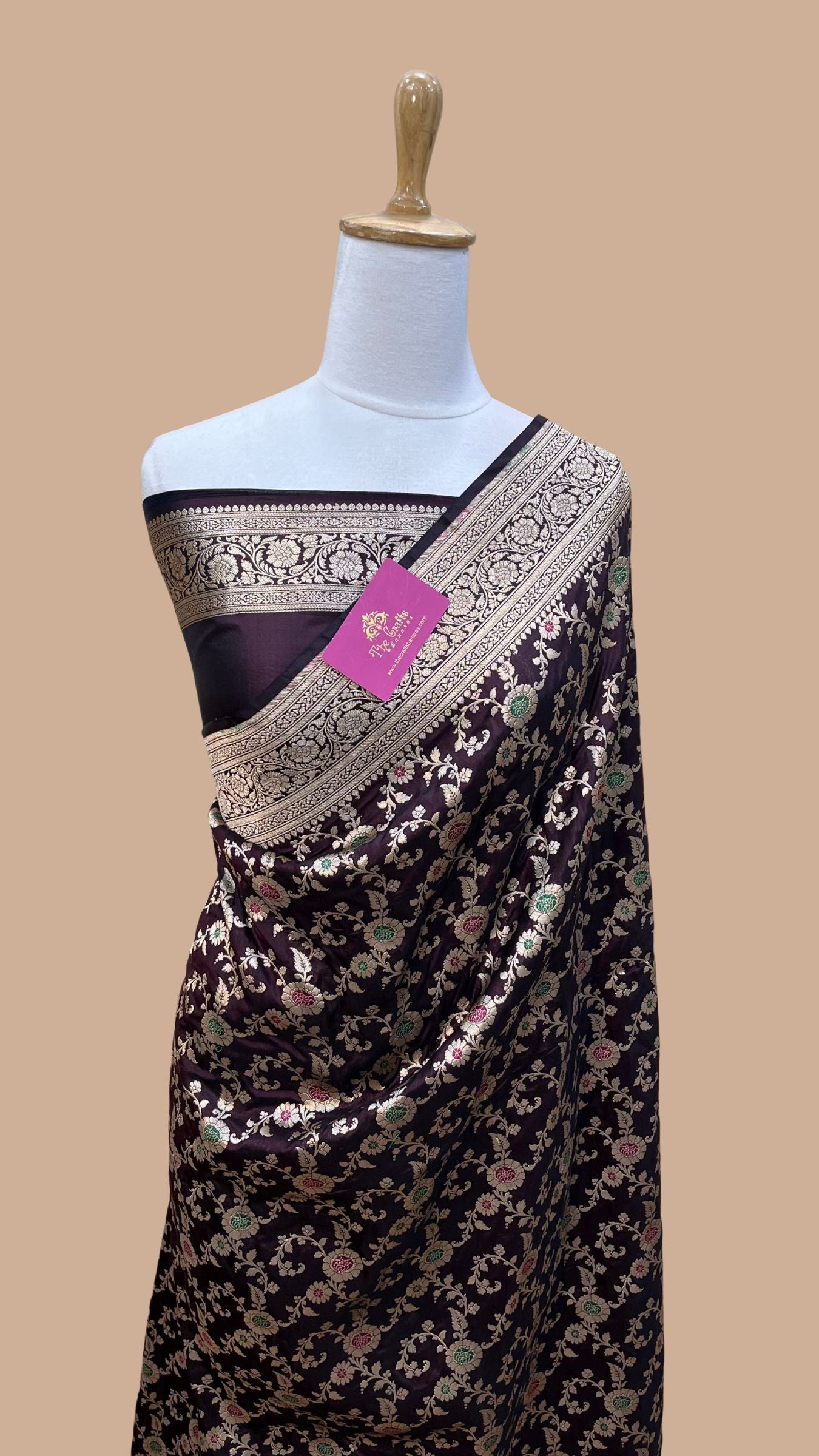 Pure Katan Silk Handloom Banarasi Saree - Jaal Work With Meenakari