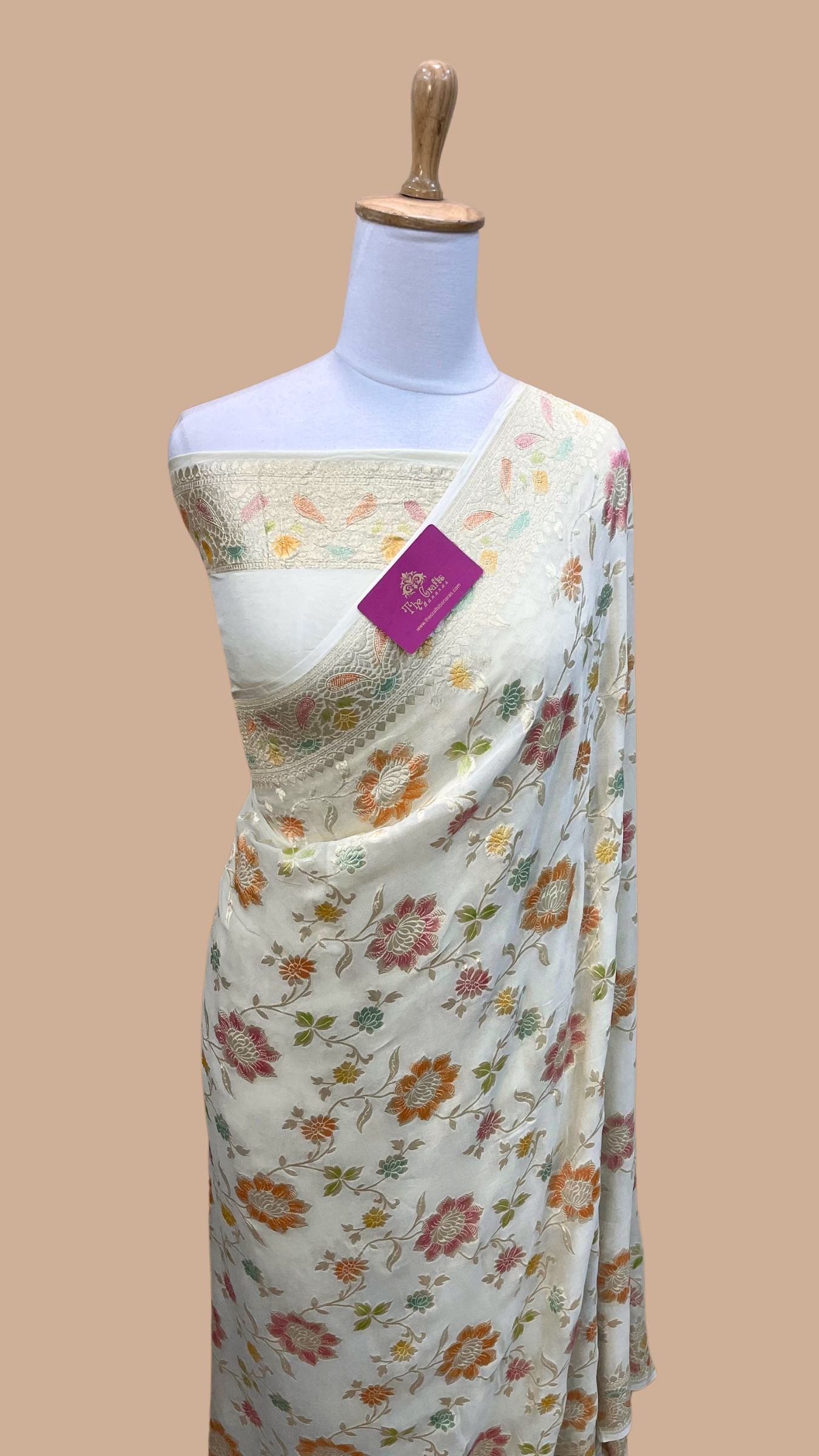Khaddi Georgette Handloom Banarasi Saree - Water Zari