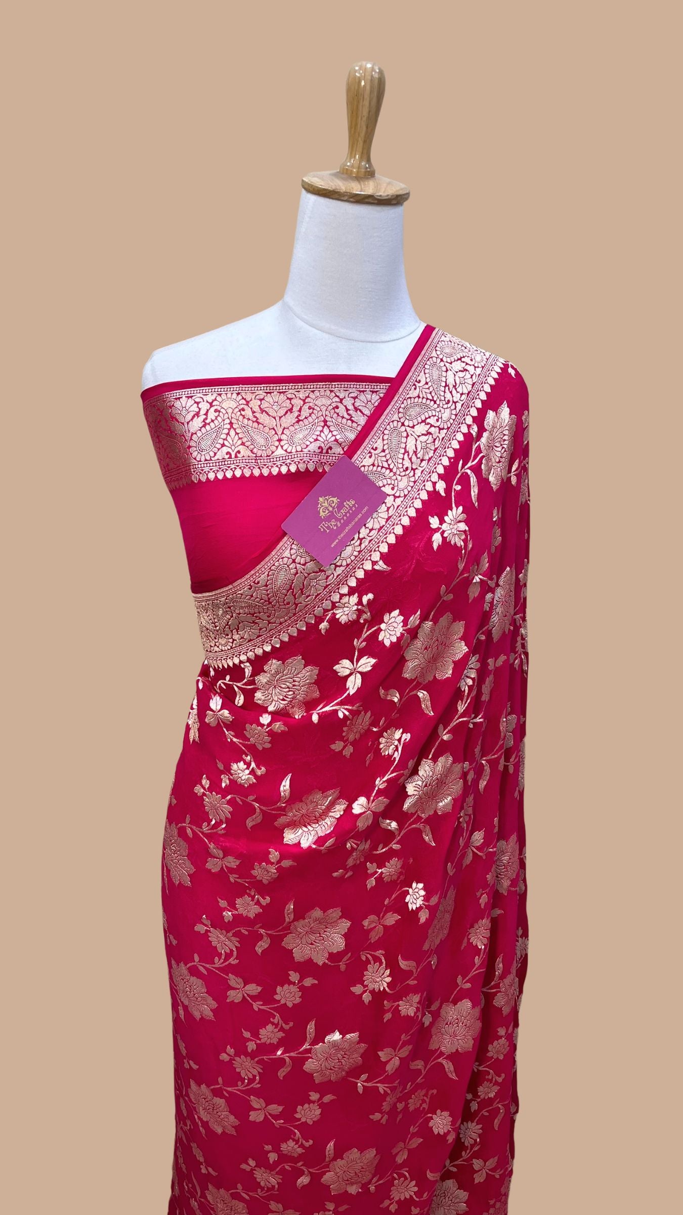 Khaddi Georgette Handloom Banarasi Saree - Water Zari