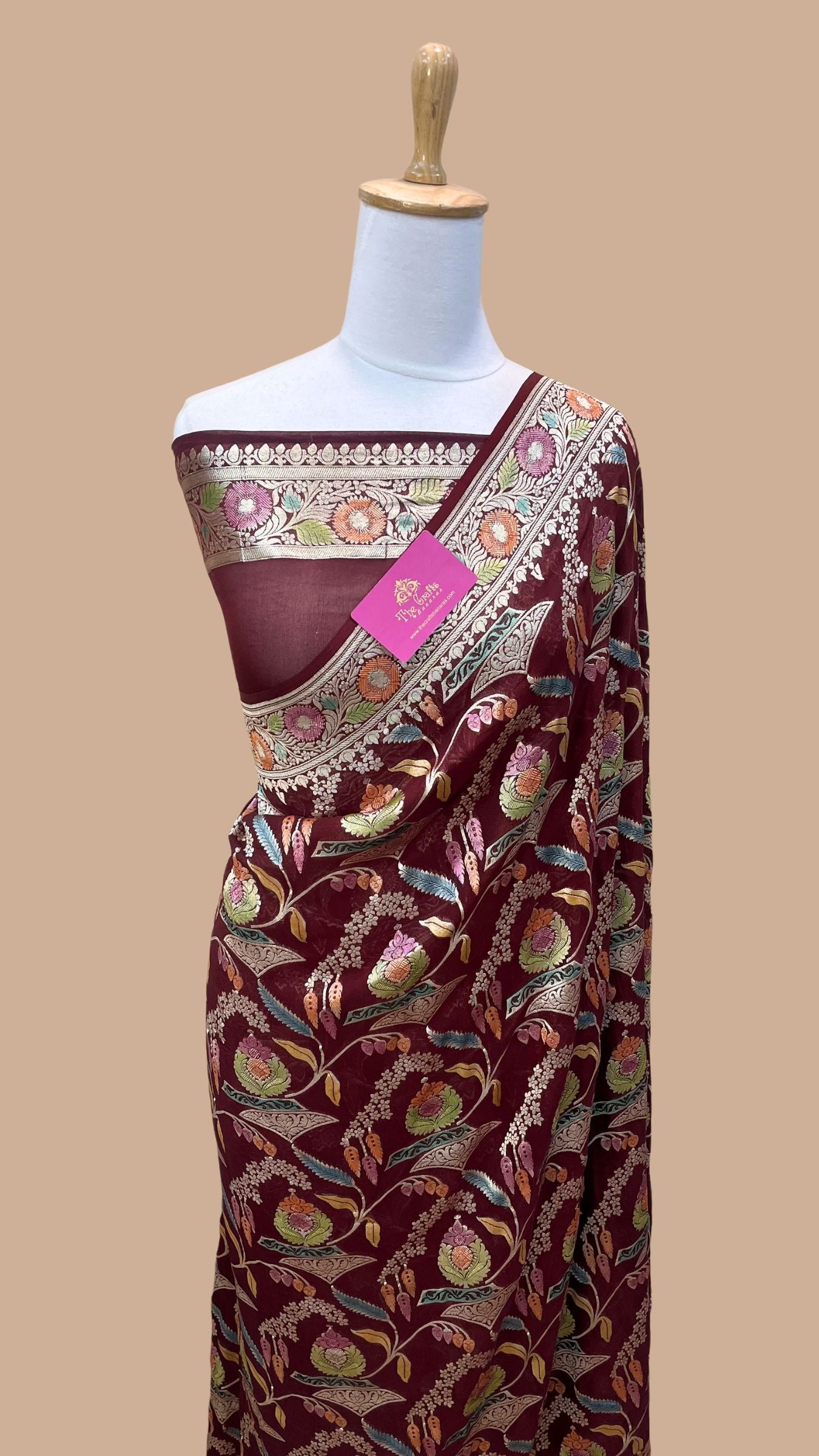 Khaddi Georgette Handloom Banarasi Saree - Water Zari