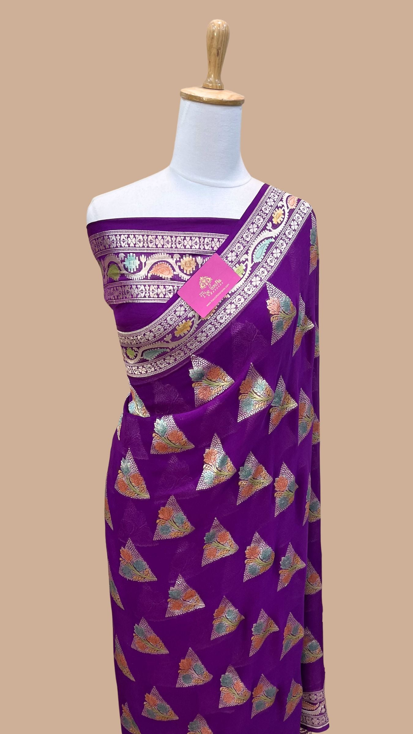 Khaddi Georgette Handloom Banarasi Saree - Water Zari