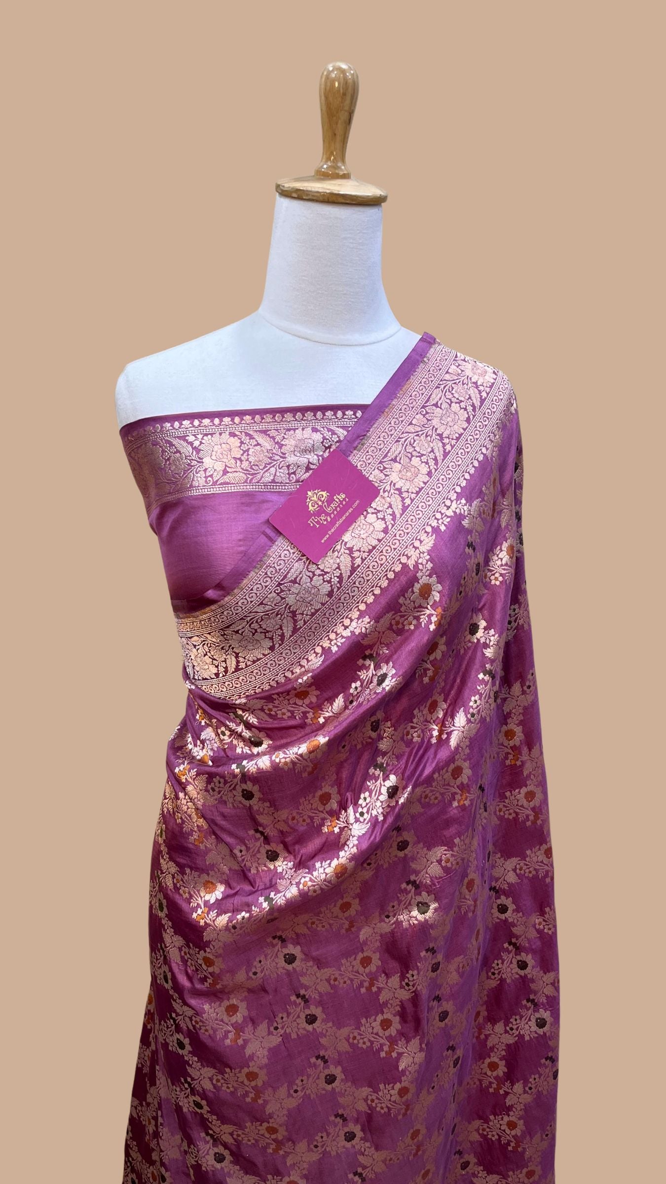 Pure Katan Silk Handloom Banarasi Saree - Jaal Work With Meenakari