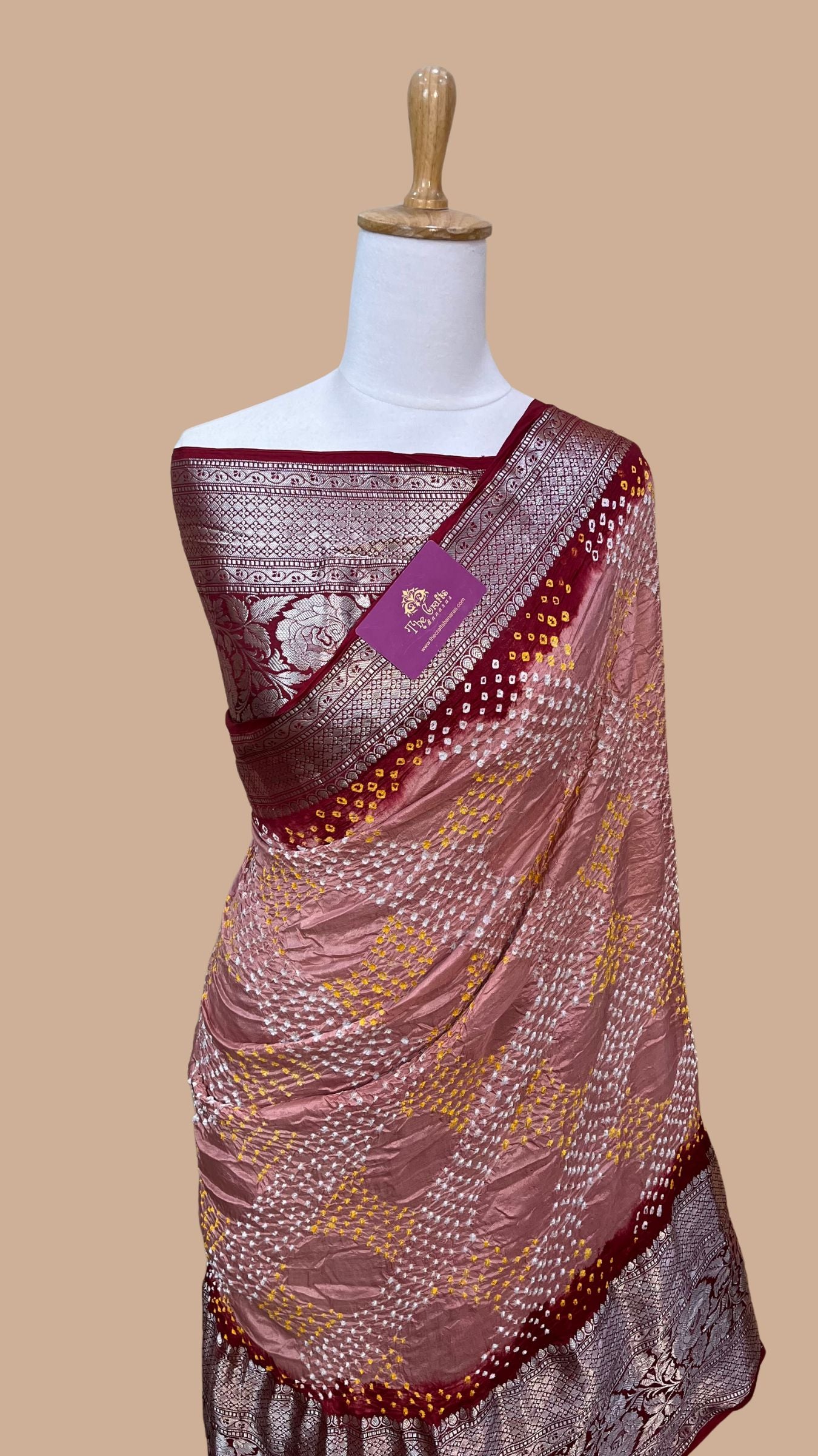 Pure Katan Silk Handloom Bandhej Banarasi Saree