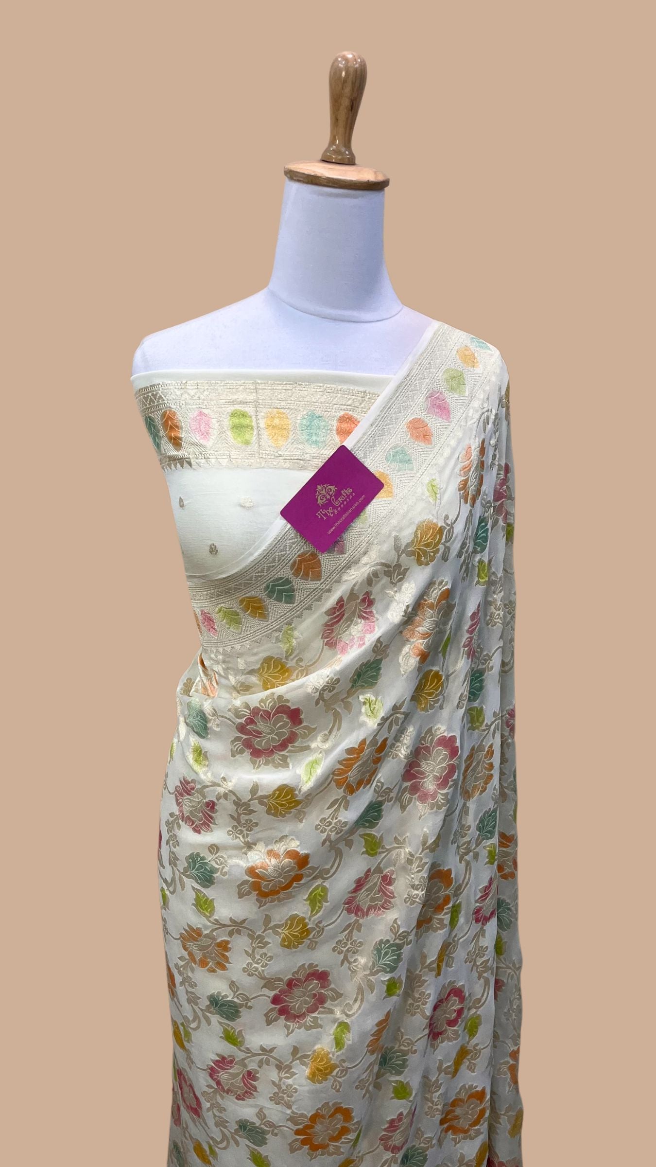 Khaddi Georgette Handloom Banarasi Saree - Water Zari