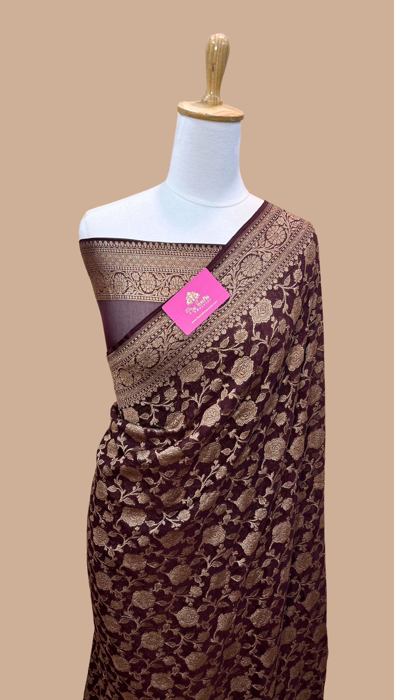Khaddi Georgette Banarasi Saree - Antique Zari