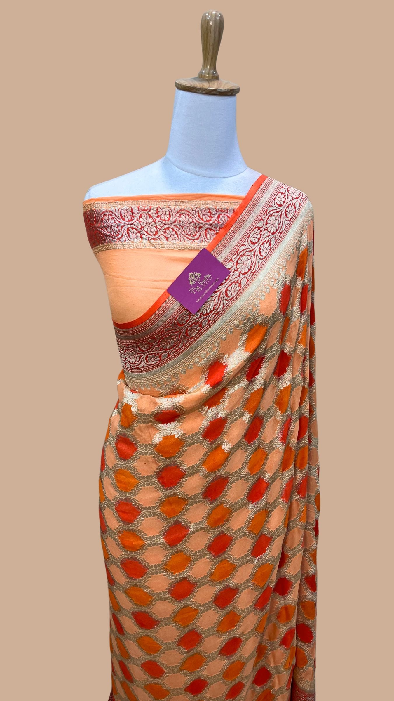 Khaddi Georgette Handloom Banarasi Saree - Water Zari