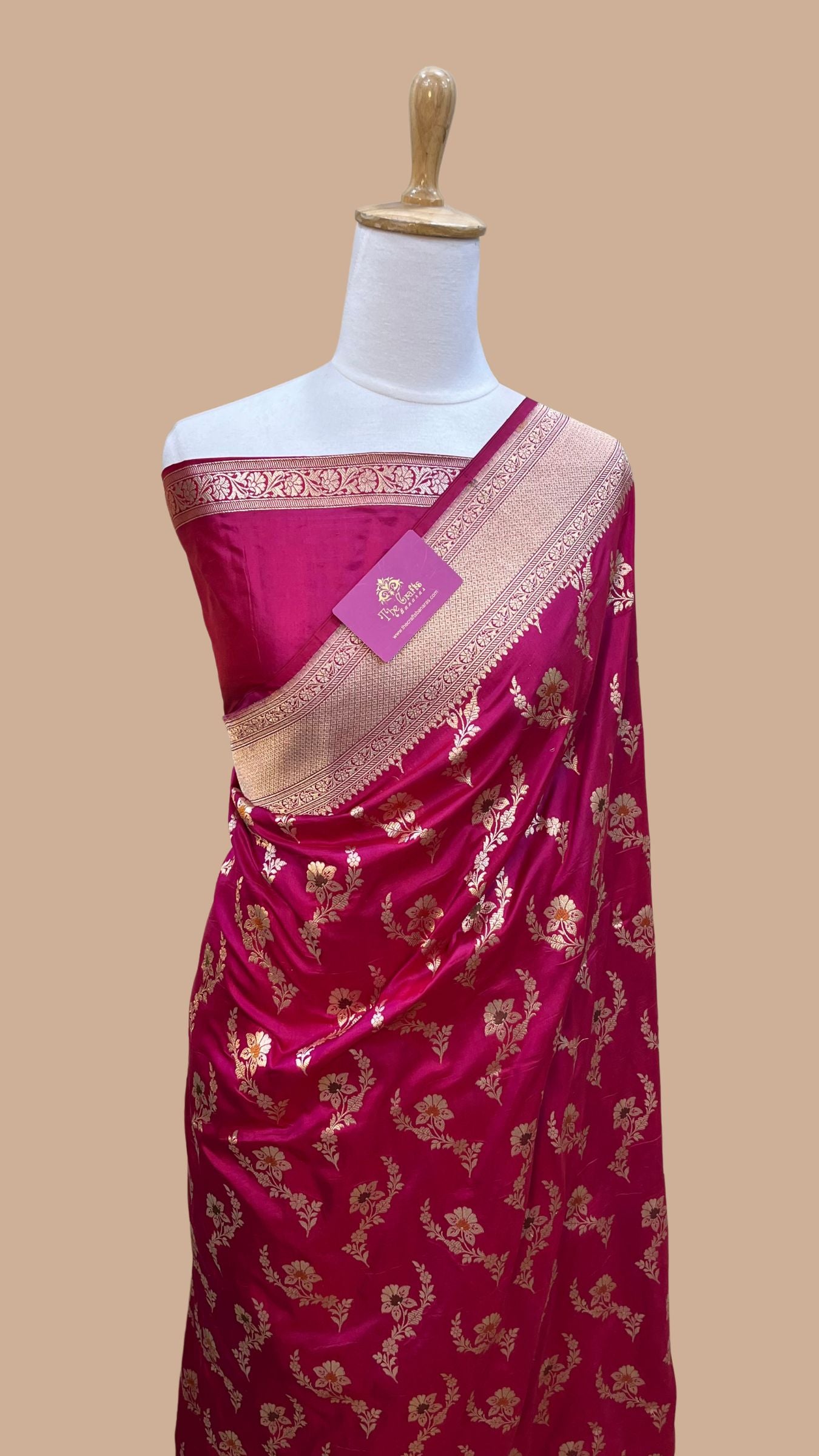 Pure Katan Silk Handloom Banarasi Saree - Jaal Work With Meenakari