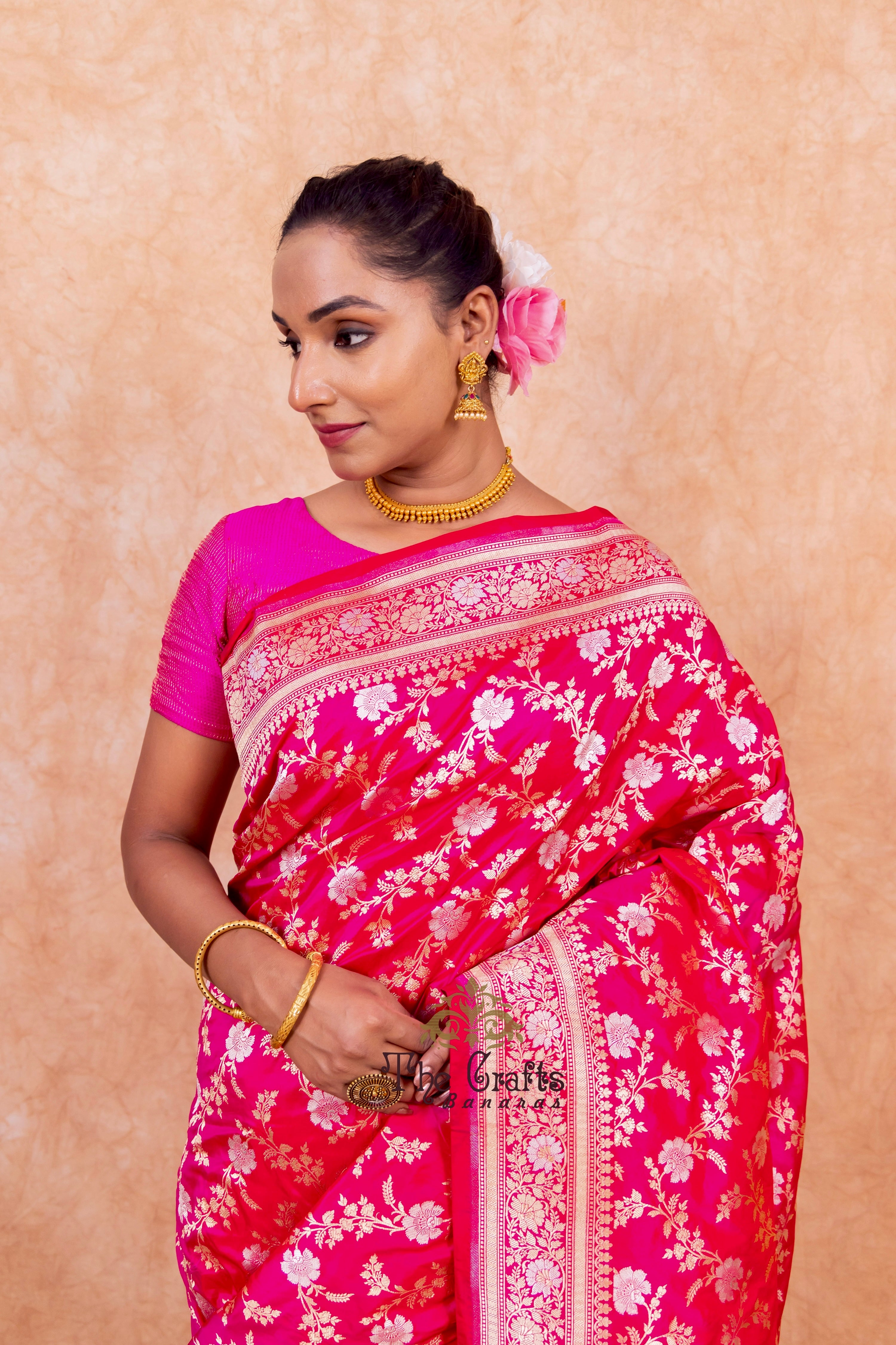 Pure Katan Silk Handloom Banarasi Saree - All over Sona Roopa Jaal work