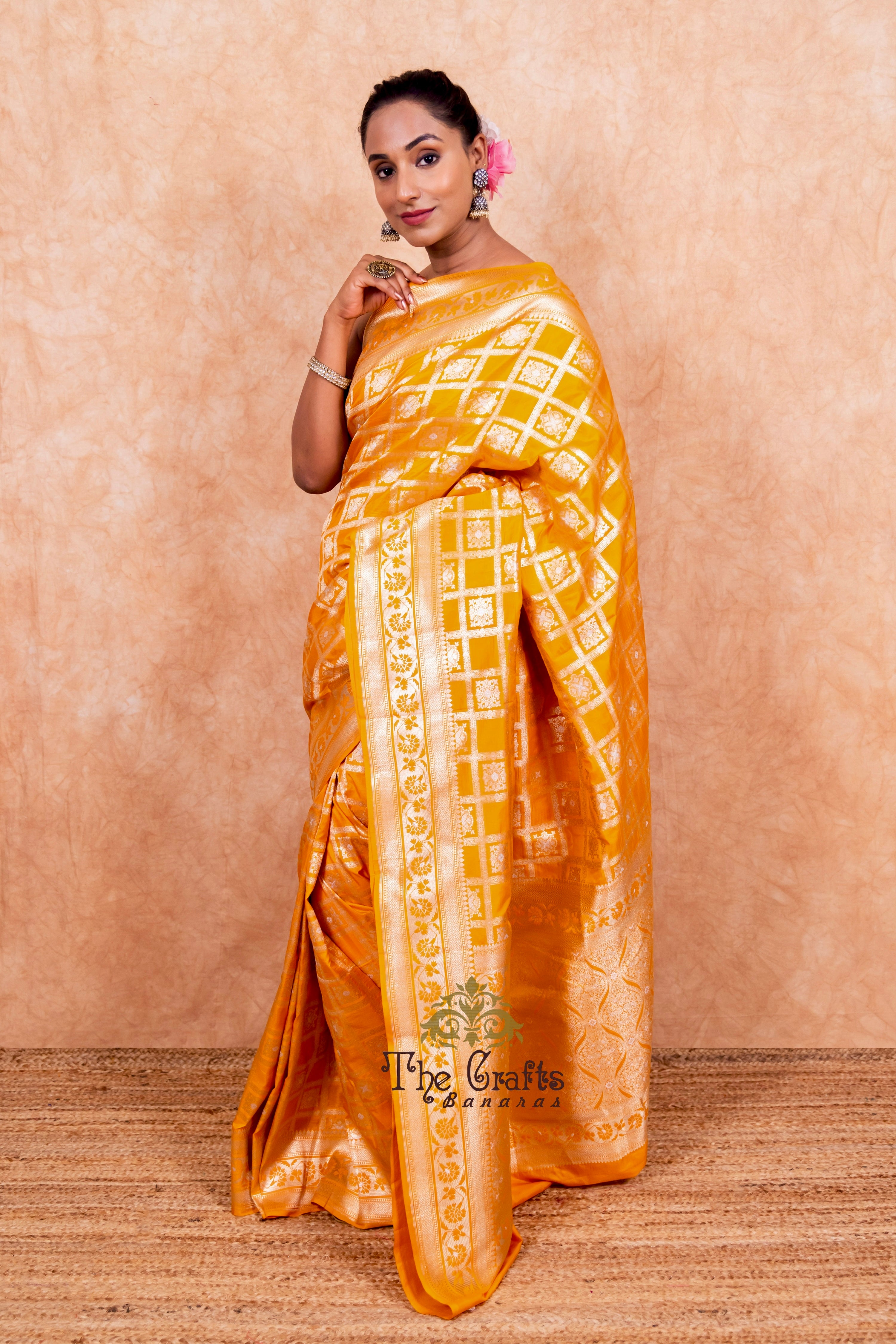 Pure Katan Silk Handloom Banarasi Saree - All over Sona Roopa Jaal work