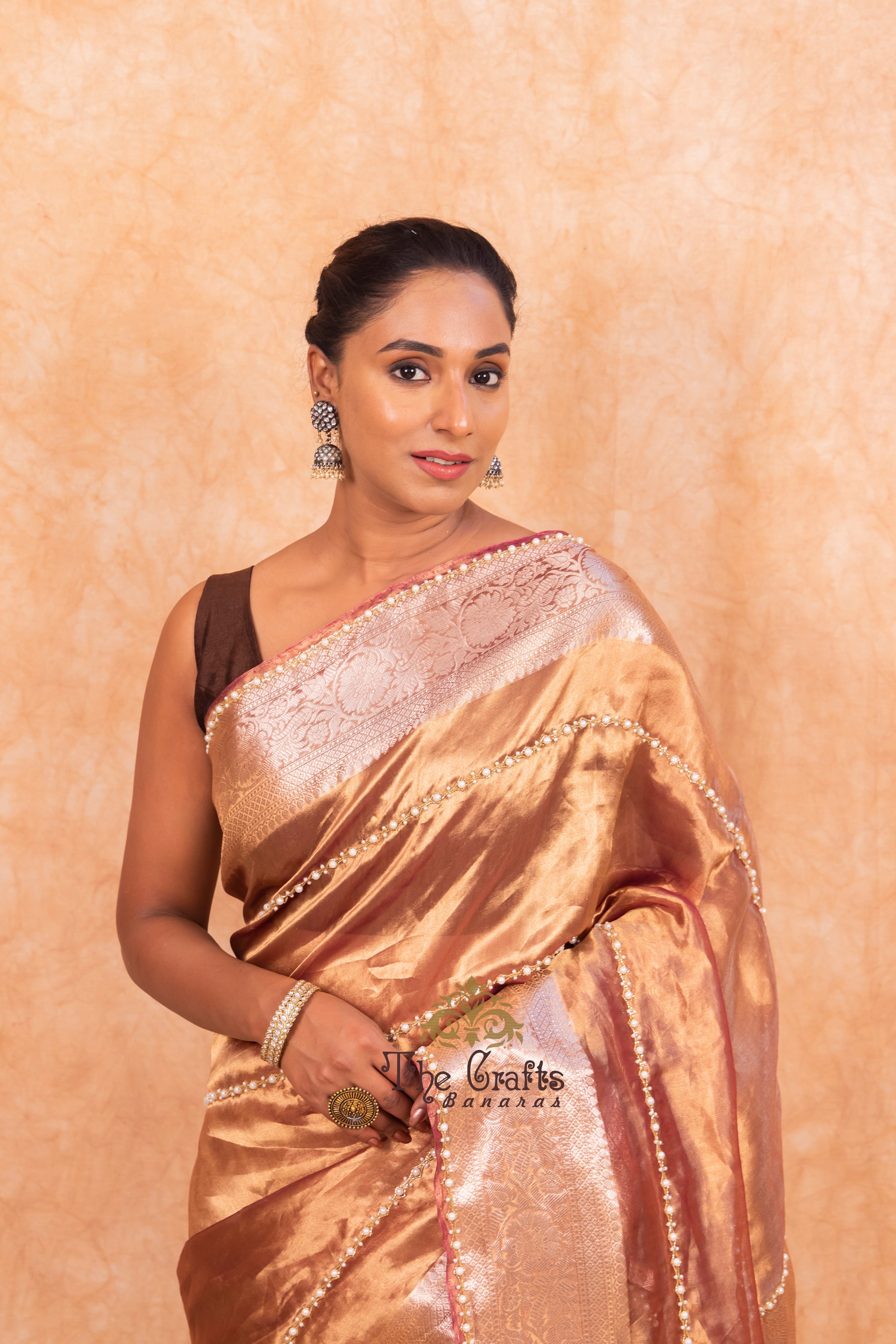 Pure Kora Tissue Silk Banarasi Saree - handwork motifs