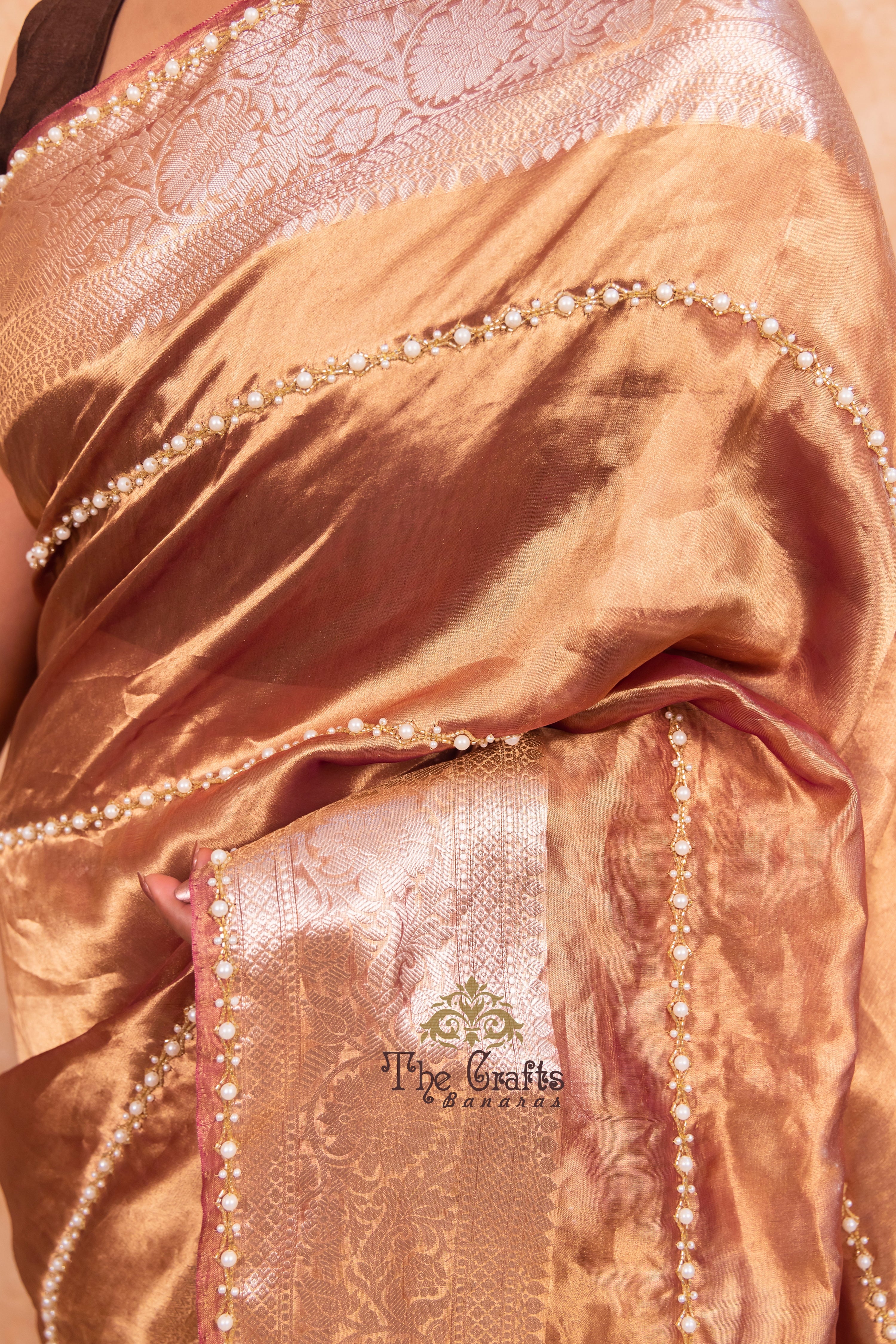 Pure Kora Tissue Silk Banarasi Saree - handwork motifs