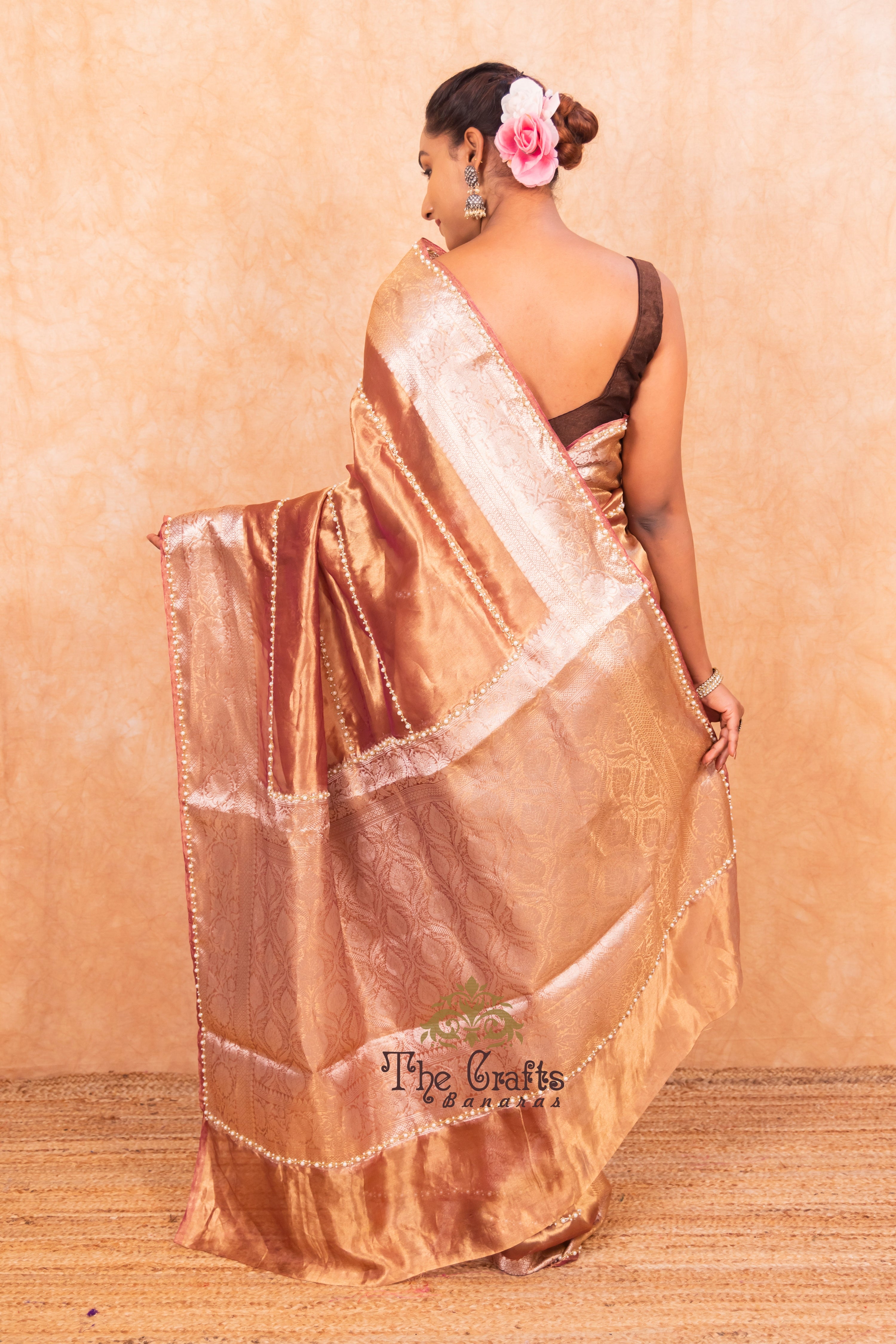 Pure Kora Tissue Silk Banarasi Saree - handwork motifs