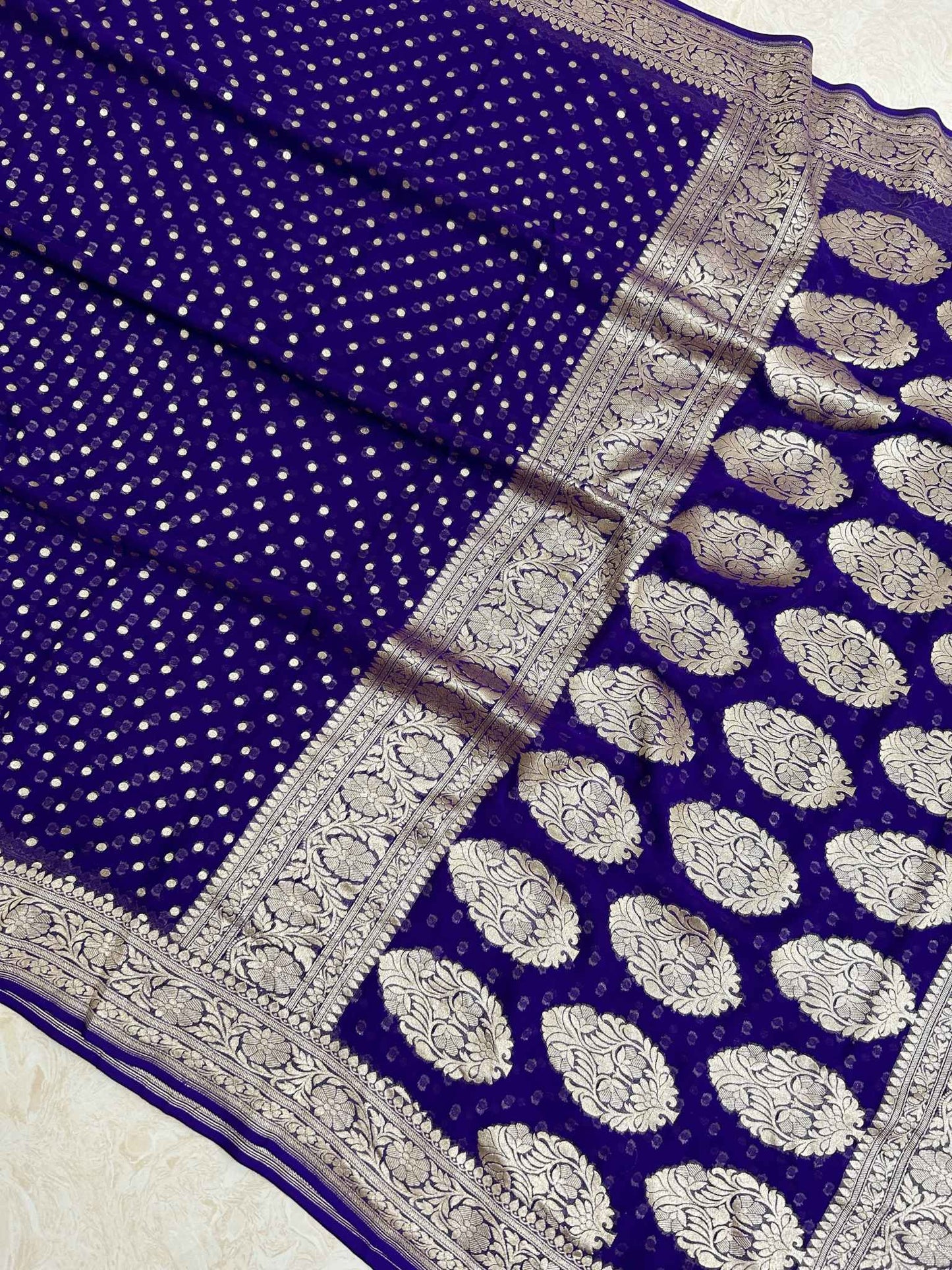 Khaddi Georgette Banarasi Saree - Gold Zari