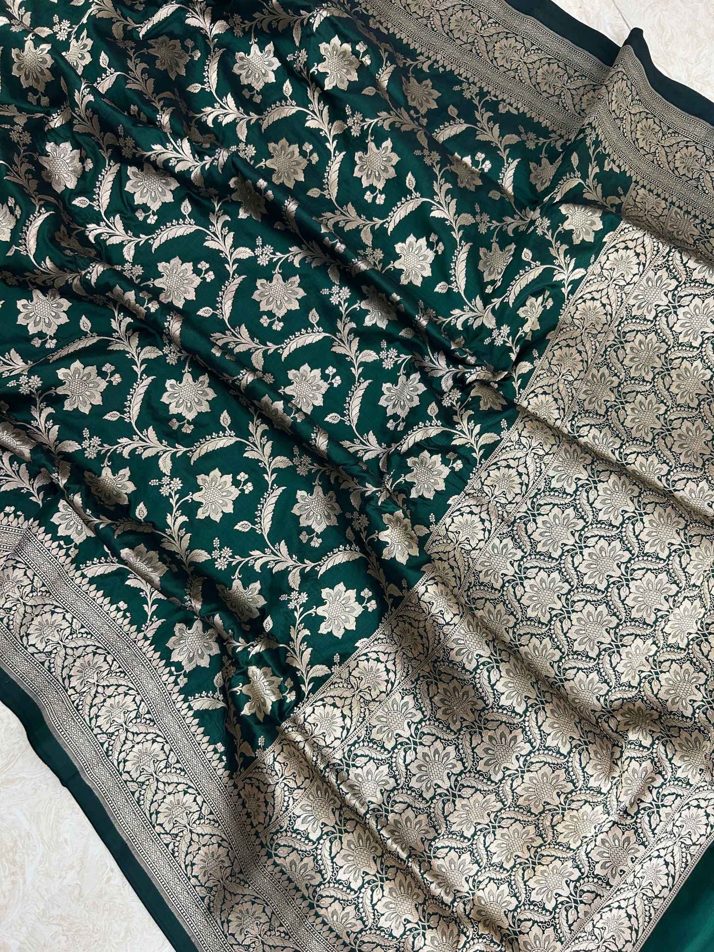 Pure Katan Silk Handloom Banarasi Saree - Jaal work