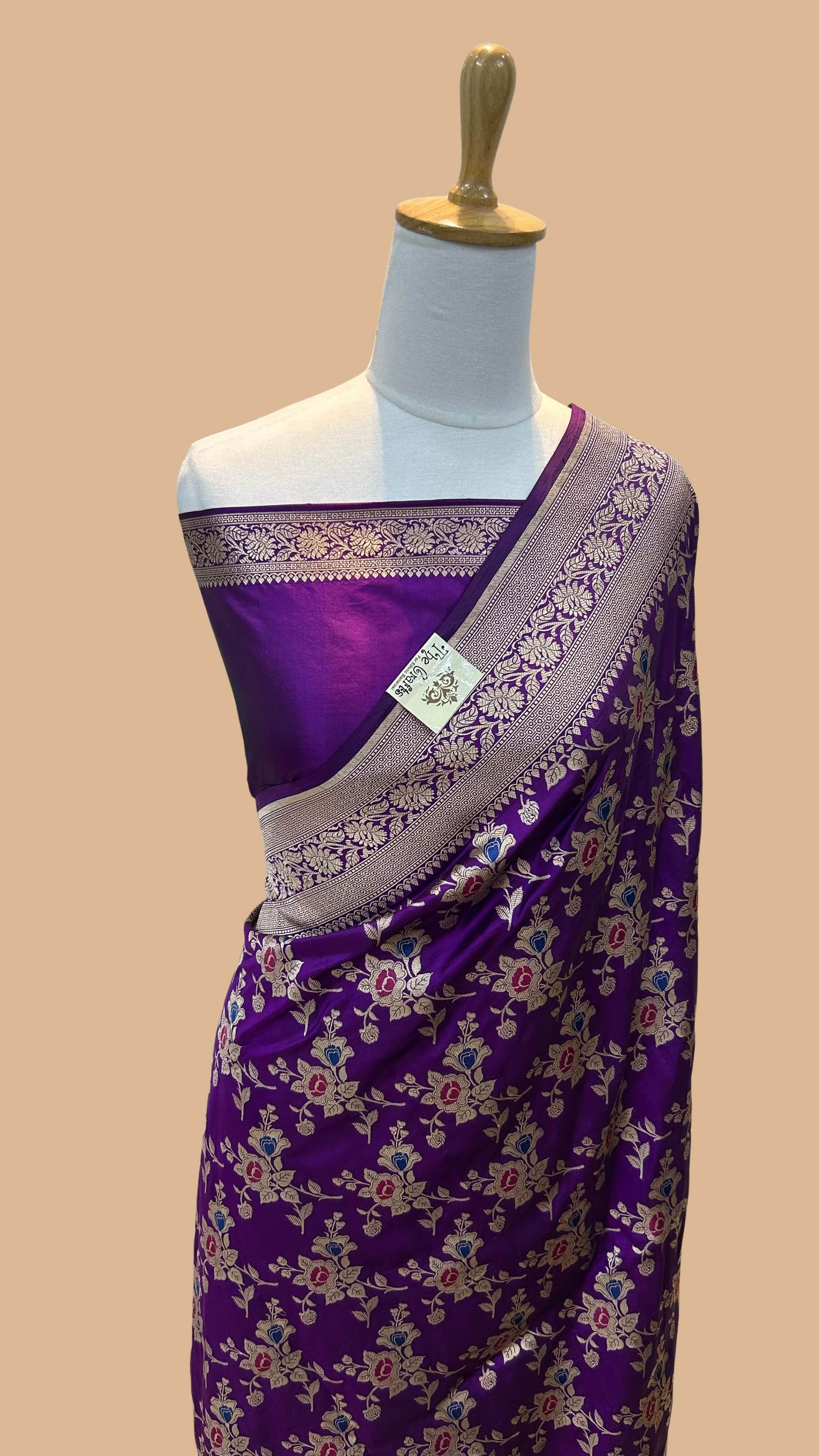 Pure Katan Silk Handloom Banarasi Saree - All over jaal work with meenakari